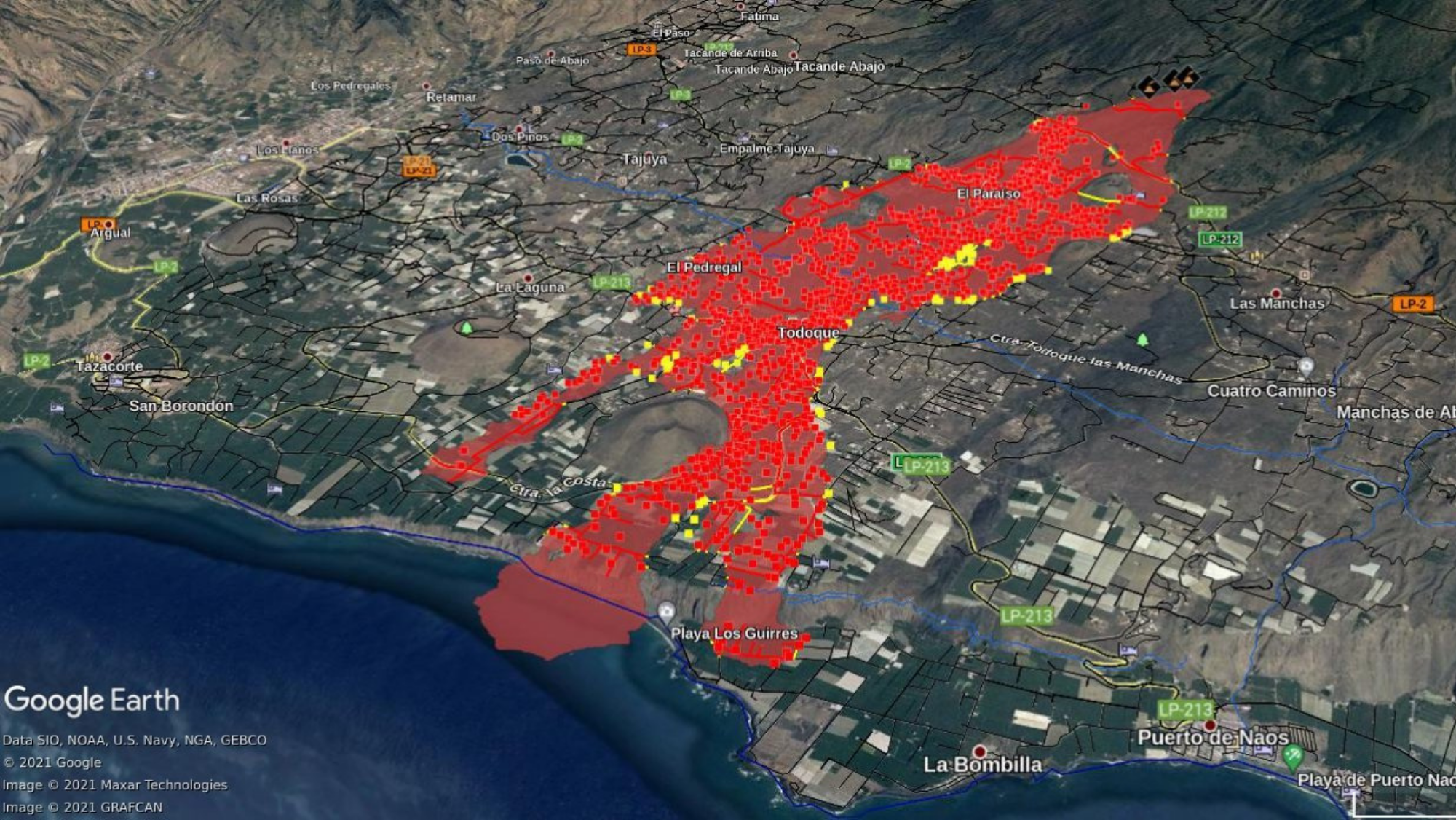 Ilustración del avance de la lava del volcán de La Palma. / DSN