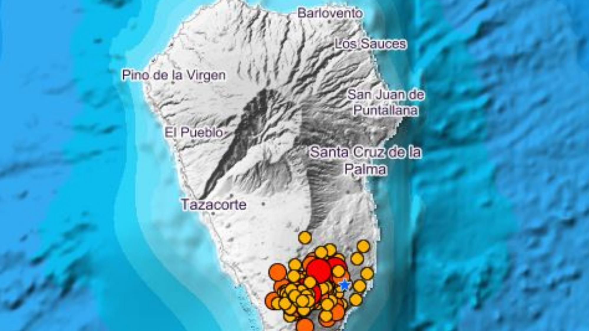 Los seísmos registrados en La Palma durante este martes. / IGN