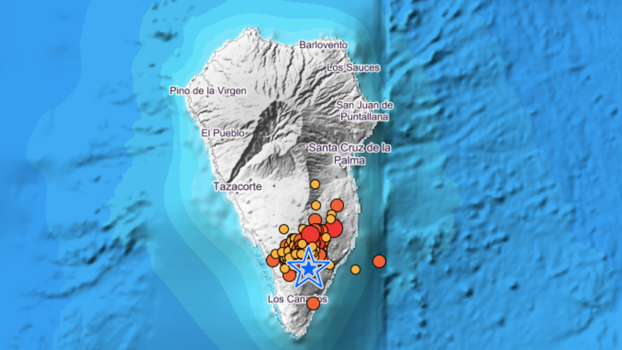 Numerosos seísmos en la isla de La Palma durante la jornada del lunes. / IGN