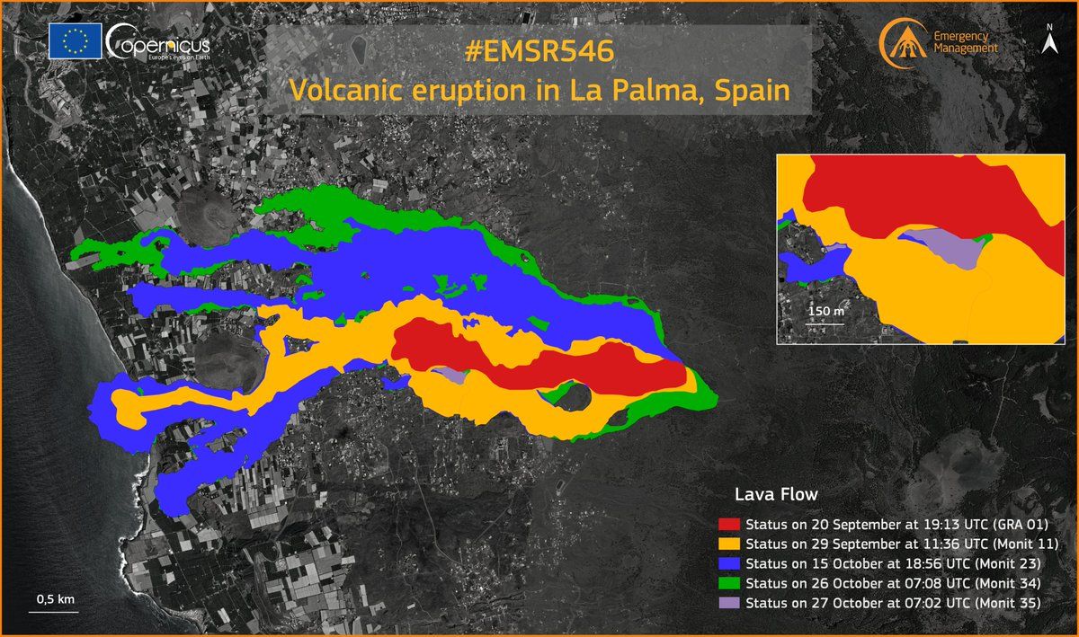 Monitorización de las coladas de lava del volcán de La Palma. / Sistema Copernicus de Emergencias