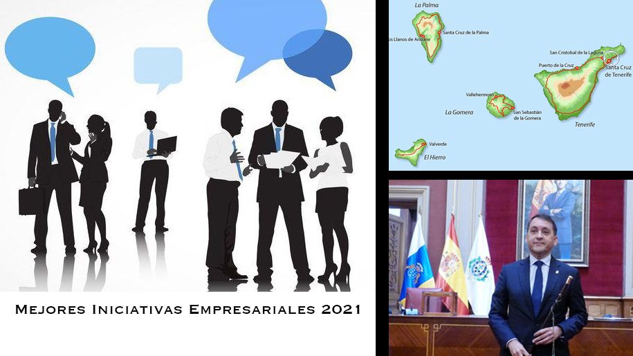 Fotomontaje de las Mejores Iniciativas Empresariales 2021. A la derecha, el alcalde de Santa Cruz José Manuel Bermúdez./ AH