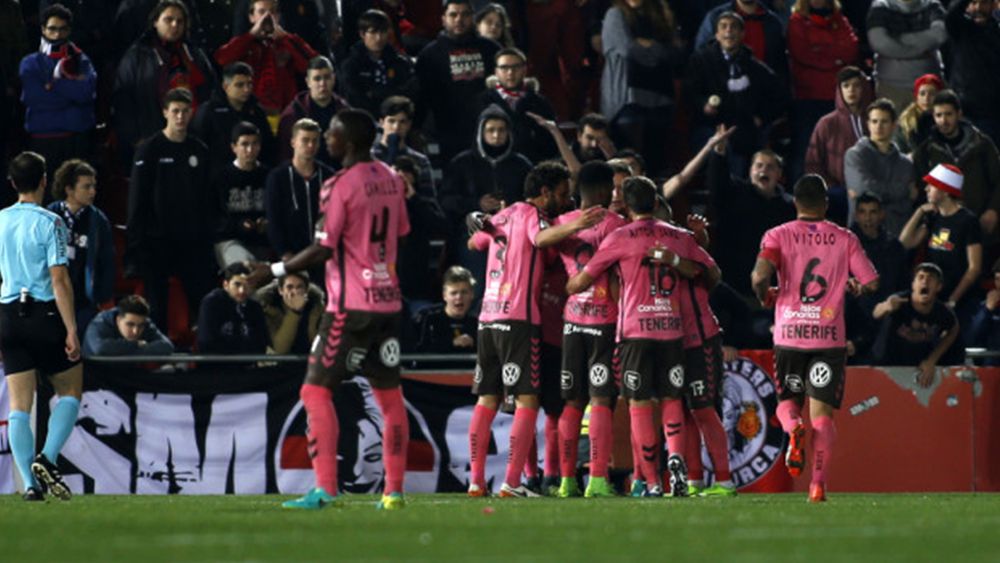 Los jugadores del CD Tenerife celebran uno de los goles en Mallorca