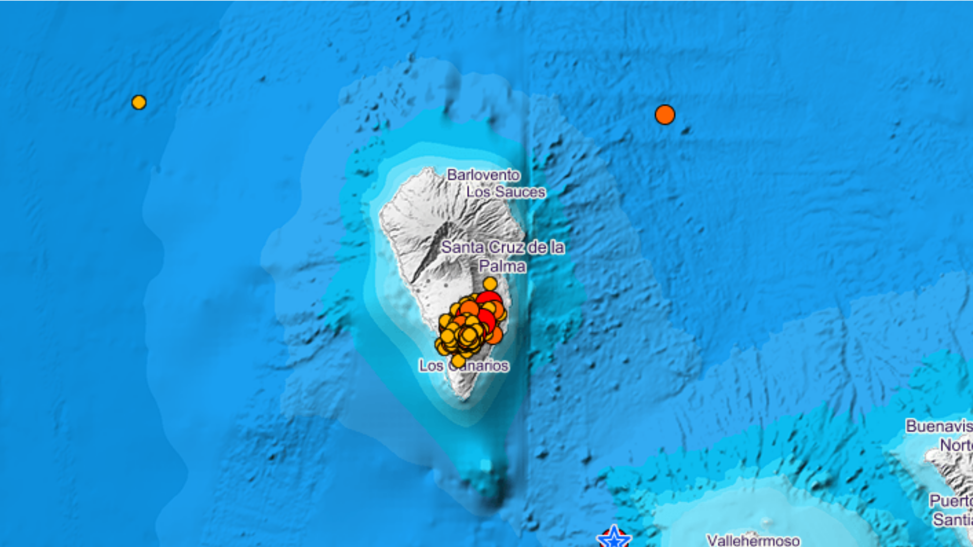 Terremotos registrados en las últimas horas en La Palma. / IGN