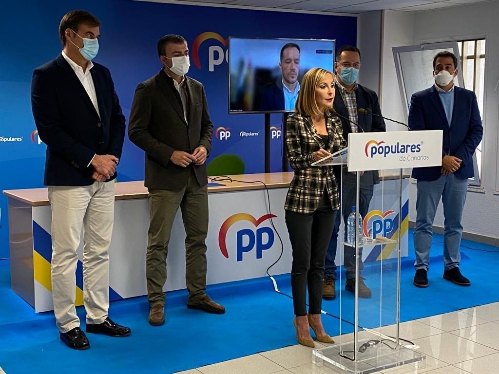 La diputada regional Australia Navarro en rueda de prensa. / PP de Canarias