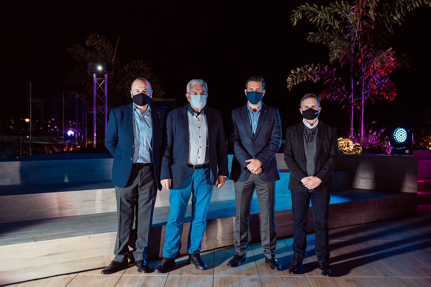 Francisco Fernández, director general de Canarian Hospitality, José Miguel Rodríguez Fraga, alcalde de Adeje, David Pérez, consejero delegado de Turismo de Tenerife y por José Acosta Matos, presidente del Grupo Acosta Matos./ Mynd hotel.