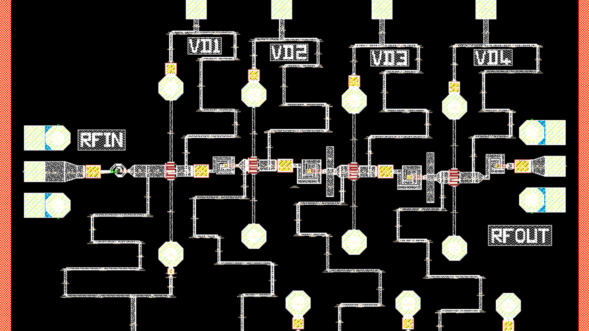 Circuitos Integrados de Microondas Monolíticos (MMIC por sus siglas en inglés) de Wimmic, que es un amplificador de bajo ruido (LNA) de banda K de cuatro etapas que opera en el extremo superior de la banda K. / Wimmic