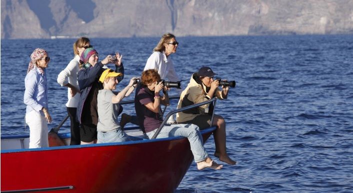Turistas observando cetáceos en las costas del sur de La Gomera (Canarias)./ Martin Siepmann (AGE)