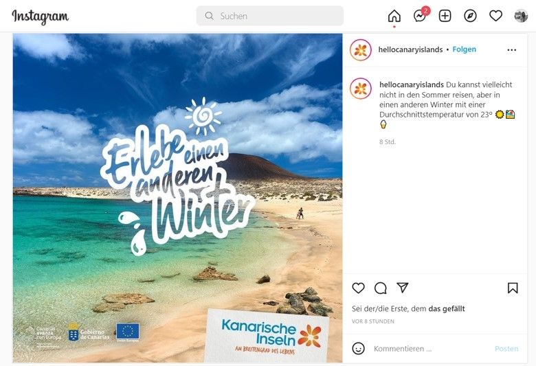 Campaña de Turismo de Canarias en Instagram./