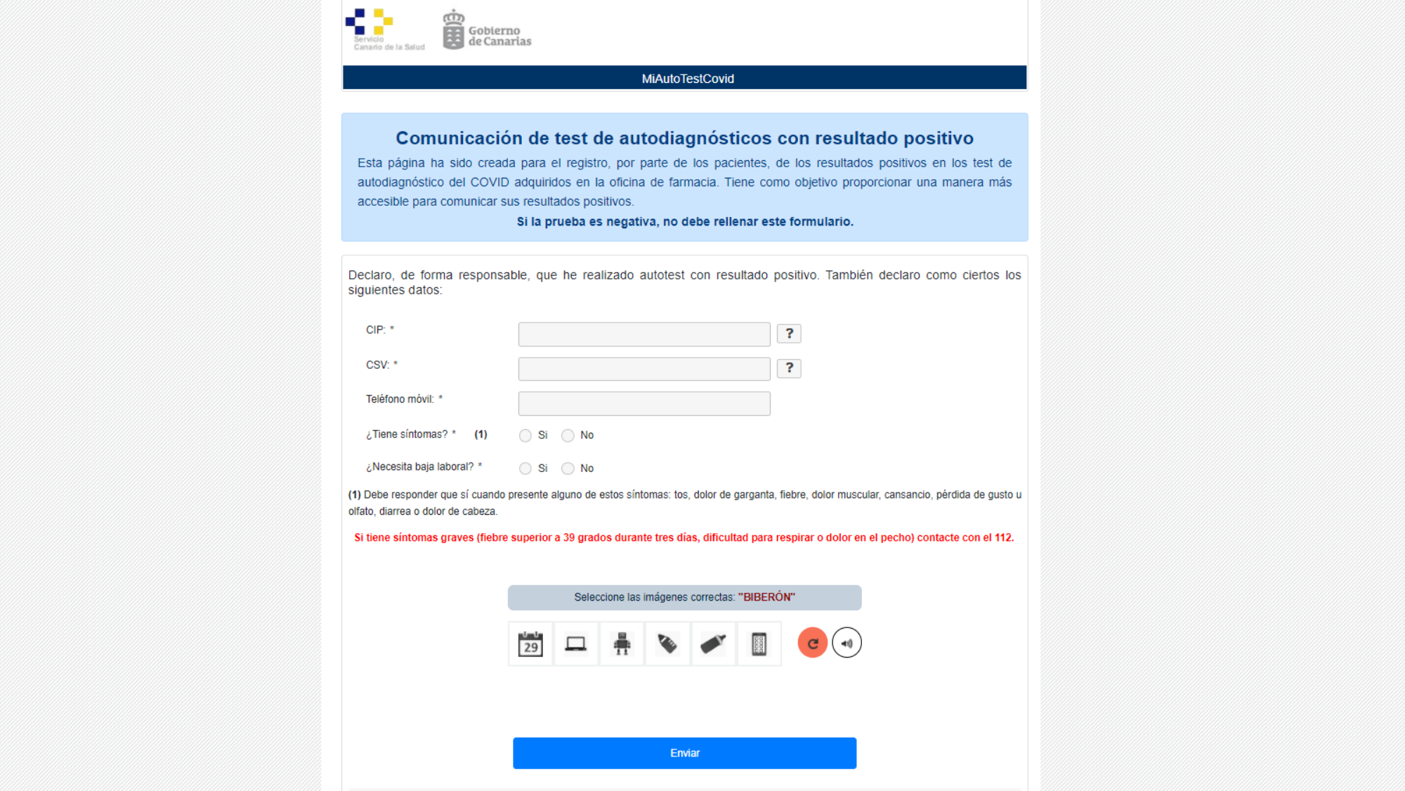 Aplicación de autotestcovid de Sanidad. / Web de la aplicación