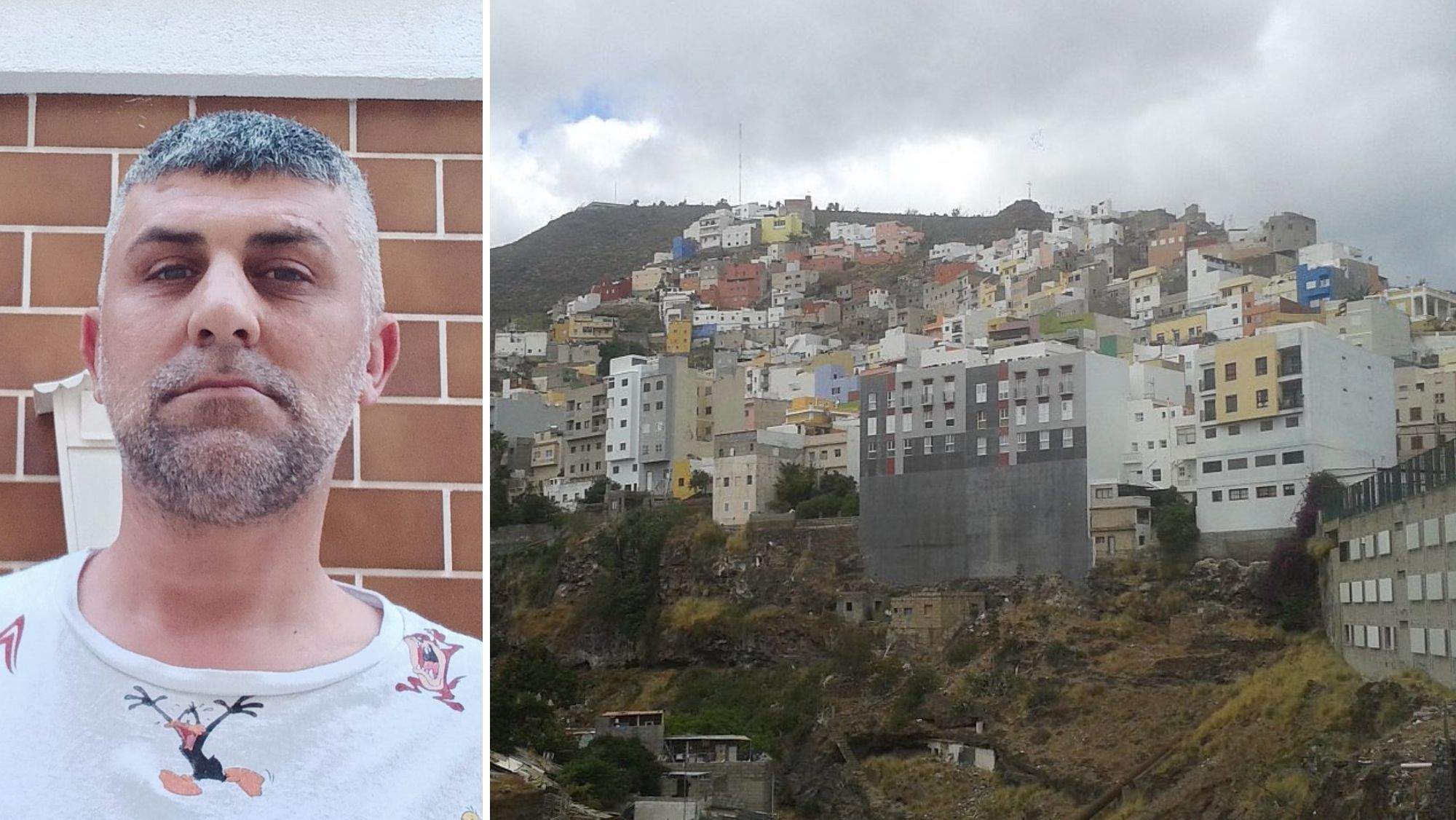 Jacobo Simancas, vecino de Barrio Nuevo, junto a una foto del barrio. / AH