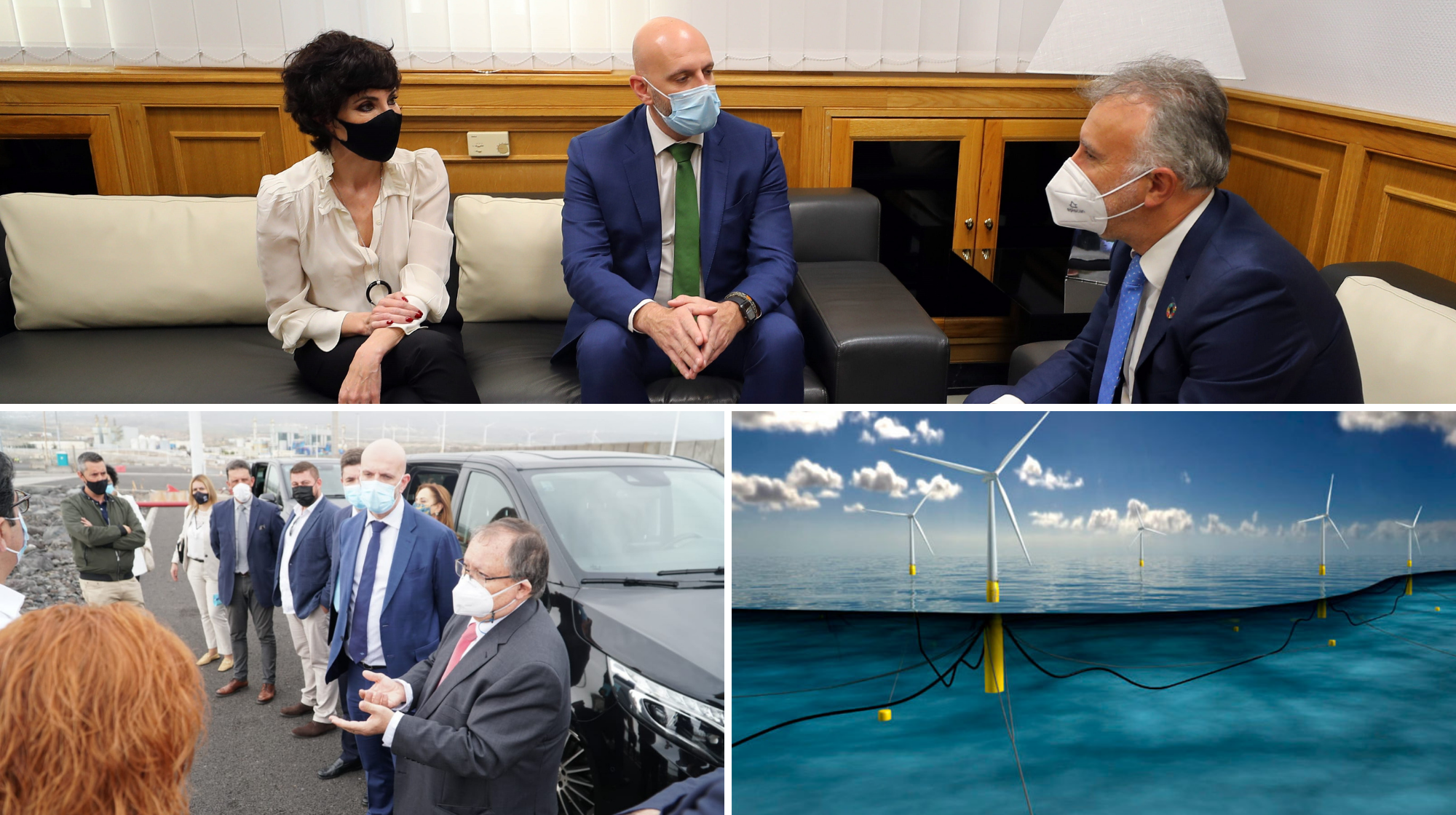 La consejera delegada de Pymar, Almudena López, y Javier Herrador, vicepresidente de Navantia, se reúnen con Ángel Victor Torres y visitan las instalaciones del puerto de Granadilla./ AH La consejera delegada de Pymar, Almudena López, y Javier Herrador, vicepresidente de Navantia, se reúnen con Ángel Victor Torres y visitan las instalaciones del puerto de Granadilla./ AH