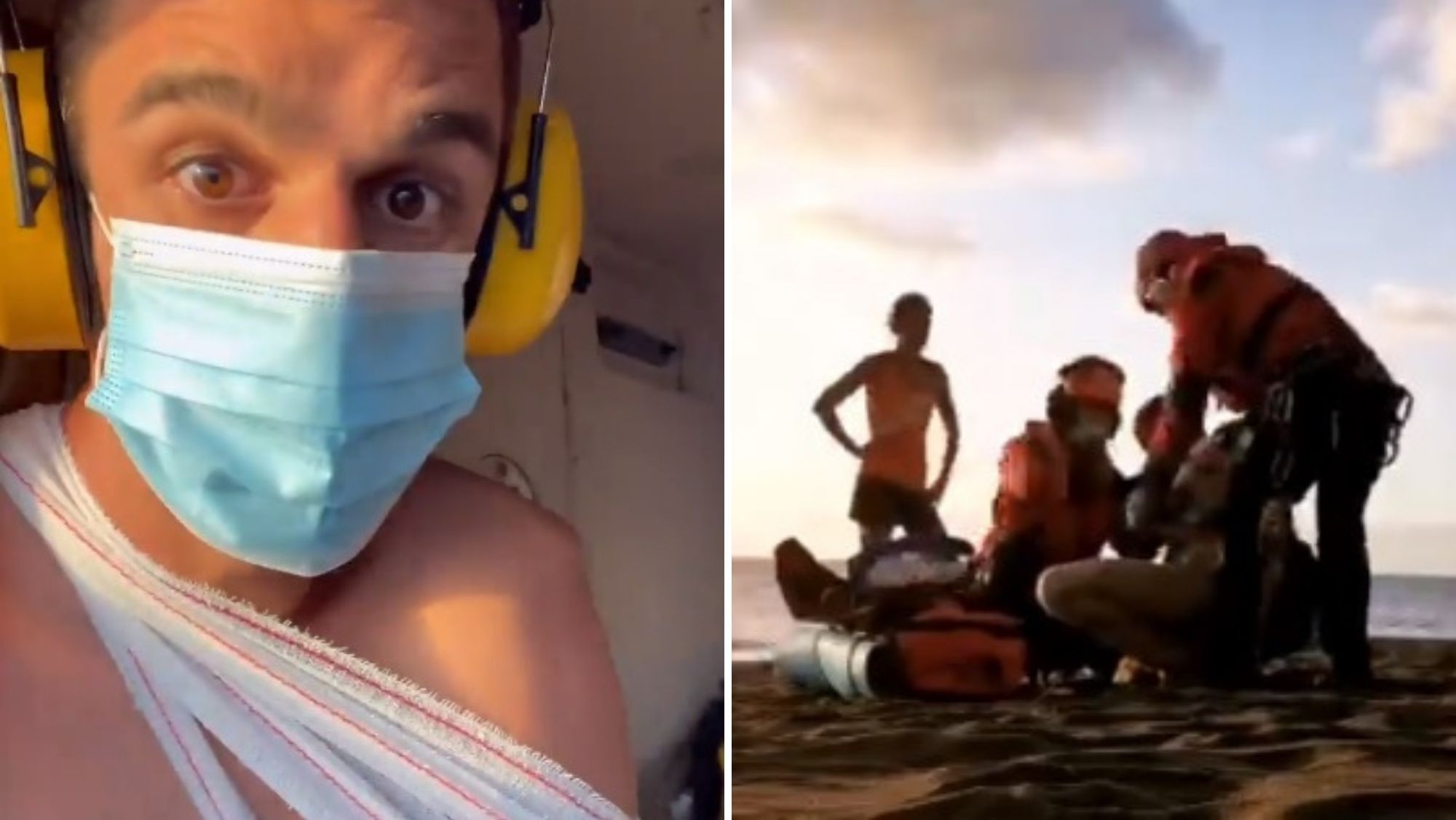 Dos fotogramas de los vídeos grabados por Ernesto Santana de su rescate en helicóptero. / @ernestosantanafoto