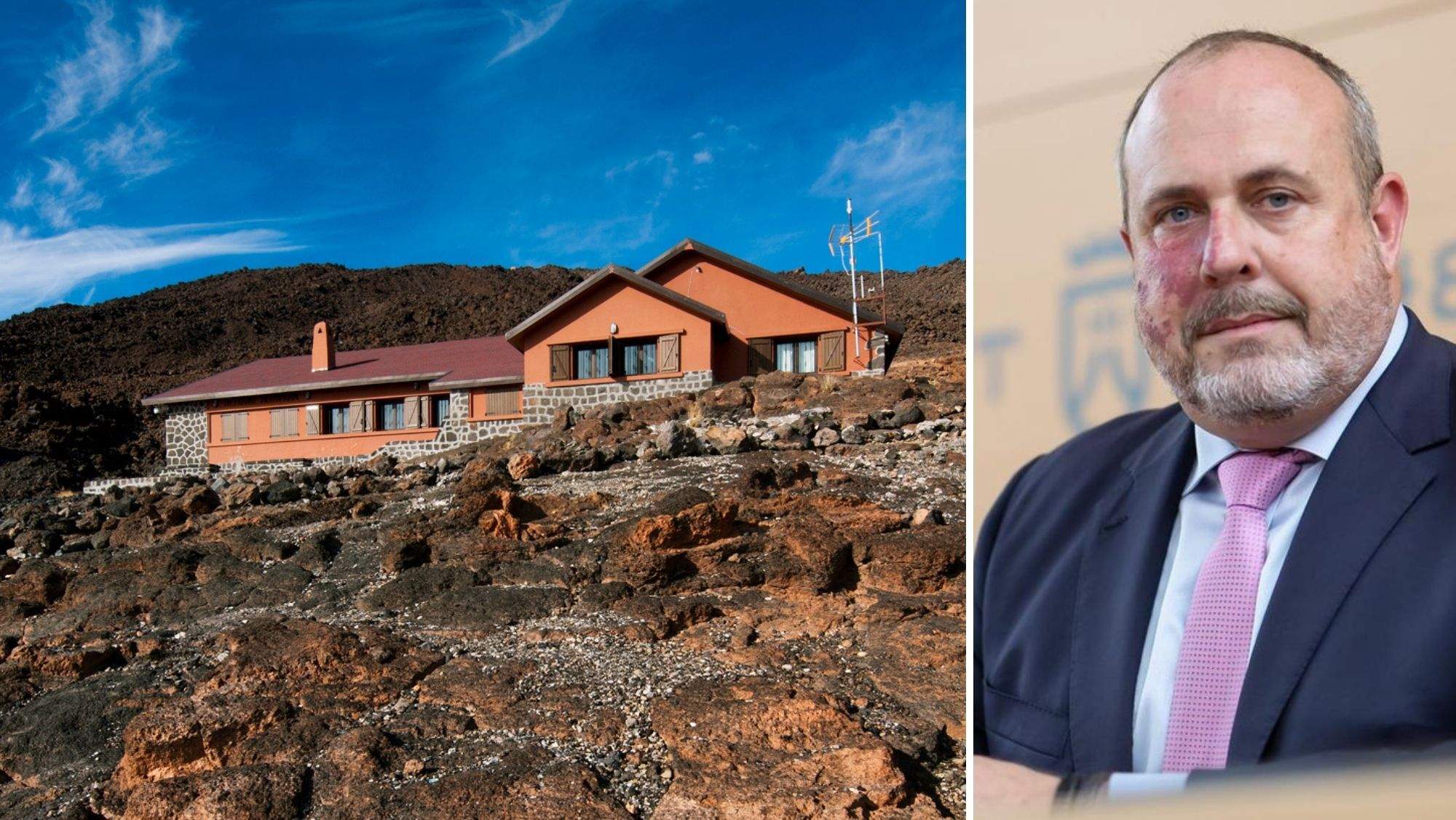 Refugio de AltaVista y el vicepresidente del Cabildo de Tenerife, Enrique Arriaga. / AH