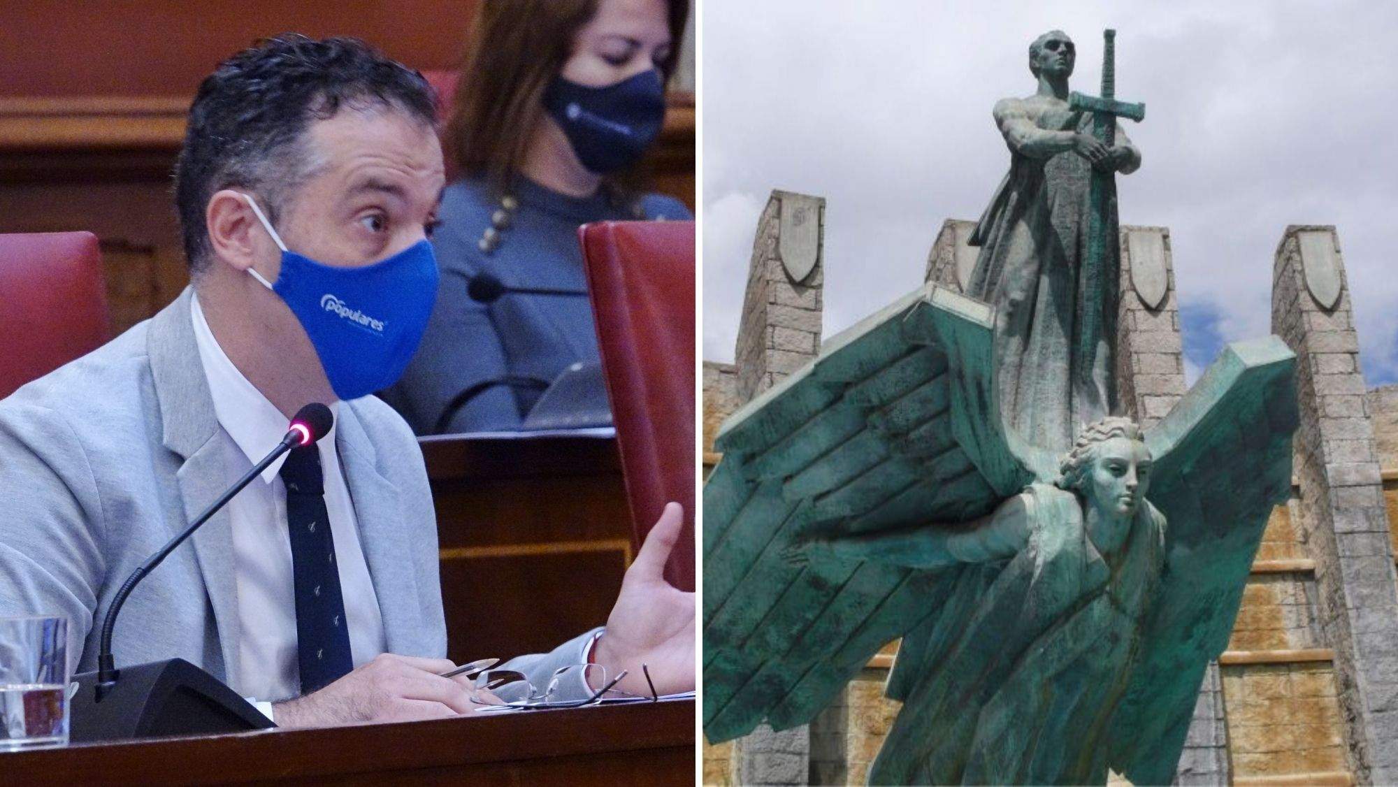 El concejal de Servicios Públicos del Ayuntamiento de Santa Cruz de Tenerife, Carlos Tarife, y el Monumento a Franco. / AH El concejal de Servicios Públicos del Ayuntamiento de Santa Cruz de Tenerife, Carlos Tarife, y el Monumento a Franco. / AH