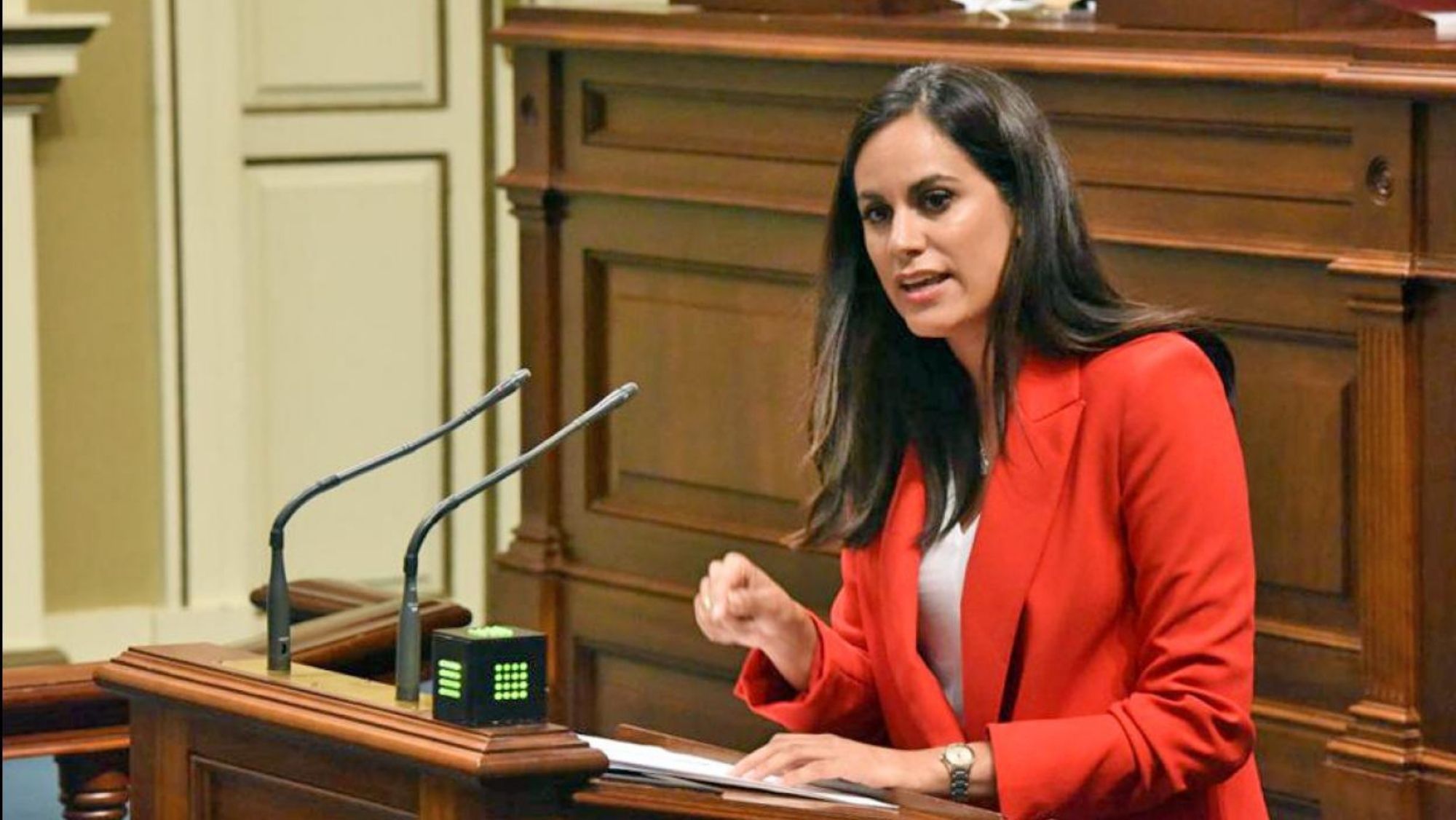 Vidina Espino en una comparecencia en el Parlamento de Canarias./ EFE
