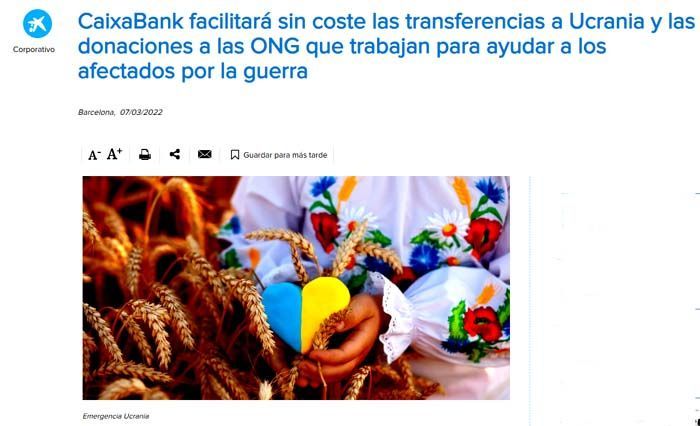 Captura de una campaña de CaixaBank en apoyo a Ucrania. / Servimedia 