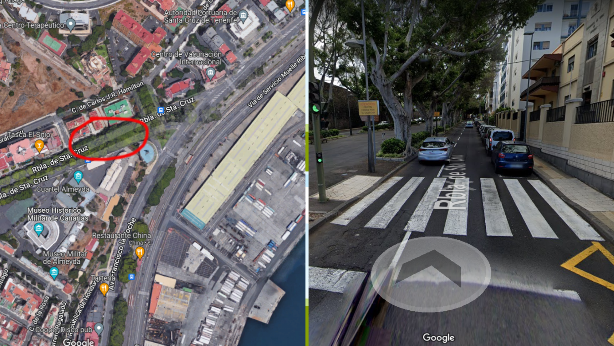 Tramo final de la Rambla de santa Cruz, donde se encuentran los aparcamientos en línea / Atlántico Hoy