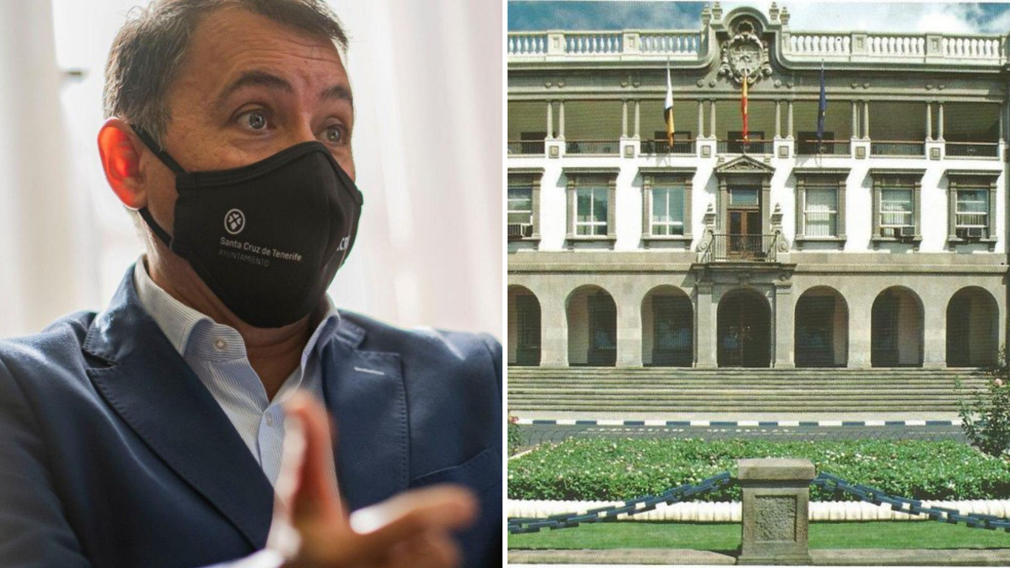 El alcalde de Santa Cruz de Tenerife, José Manuel Bermúdez y el edificio de la Autoridad Portuaria en la capital./