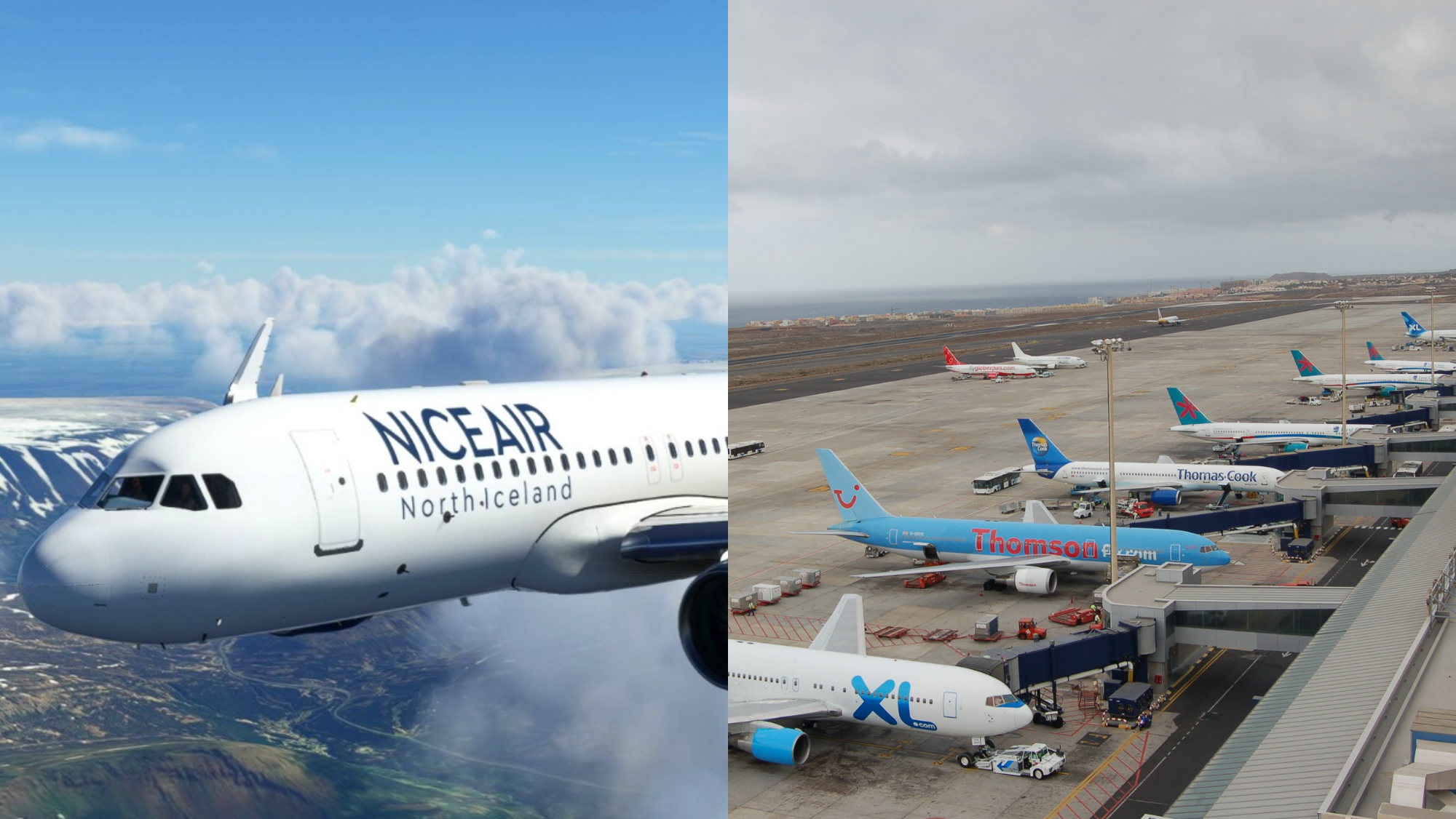 Imágenes de la compañía Niceair y el Aeropuerto Tenerife Sur. / AH 