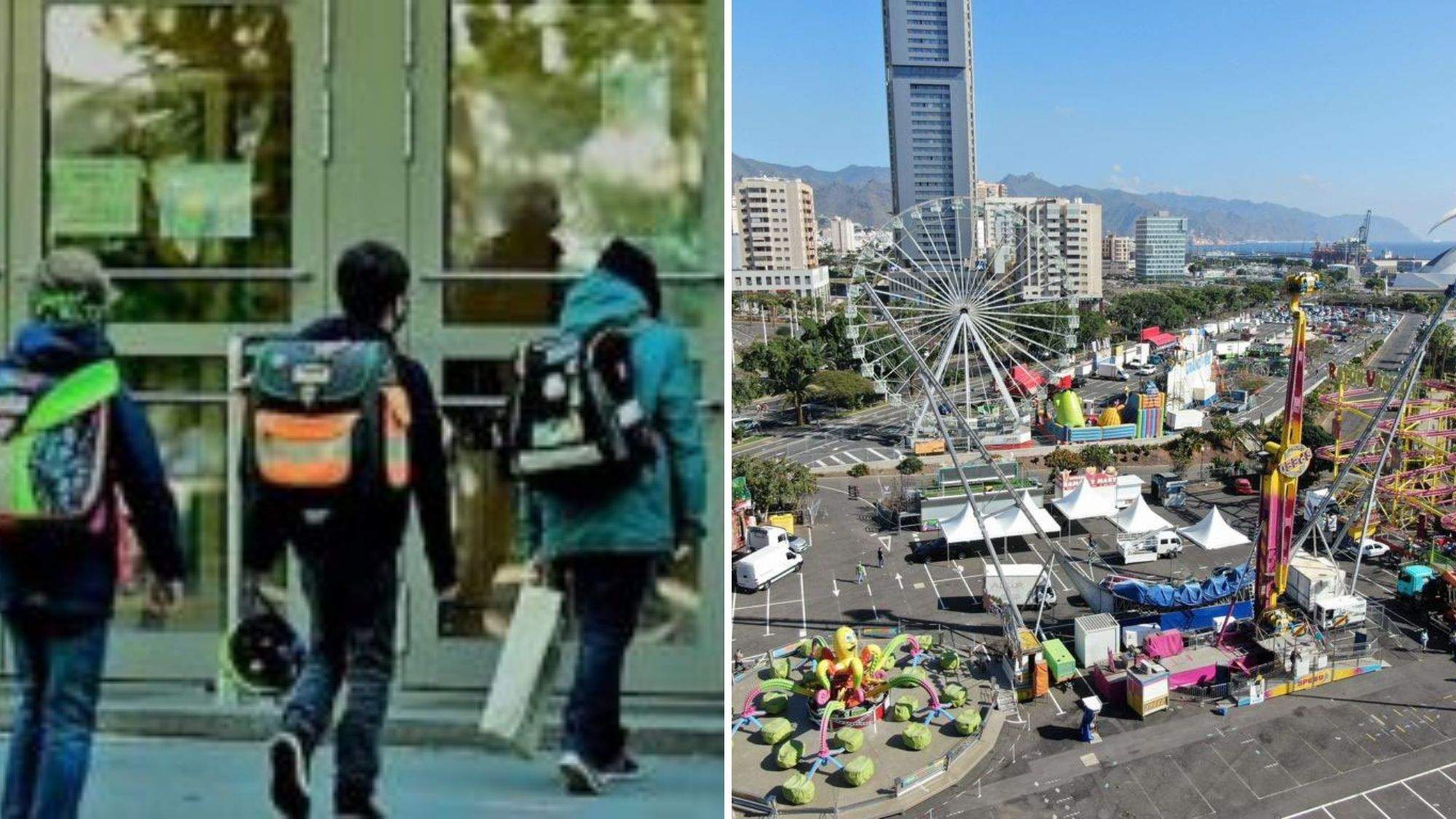Alumnos acceden al colegio y la feria del Carnaval de Santa Cruz de Tenerife. / AH