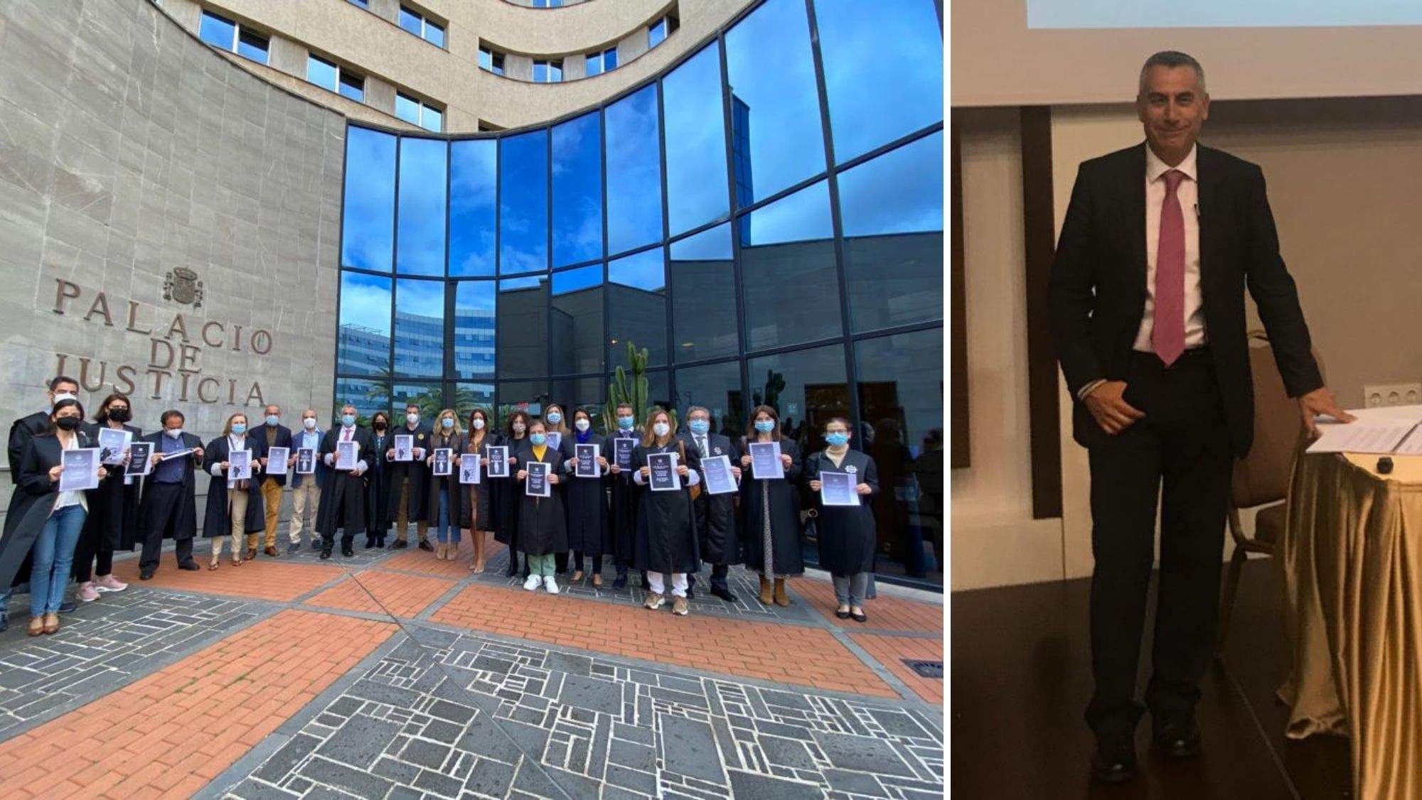 Momento de una de las huelgas del LAJ y el delegado en Canarias, Carlos Sánchez Abella. / AH