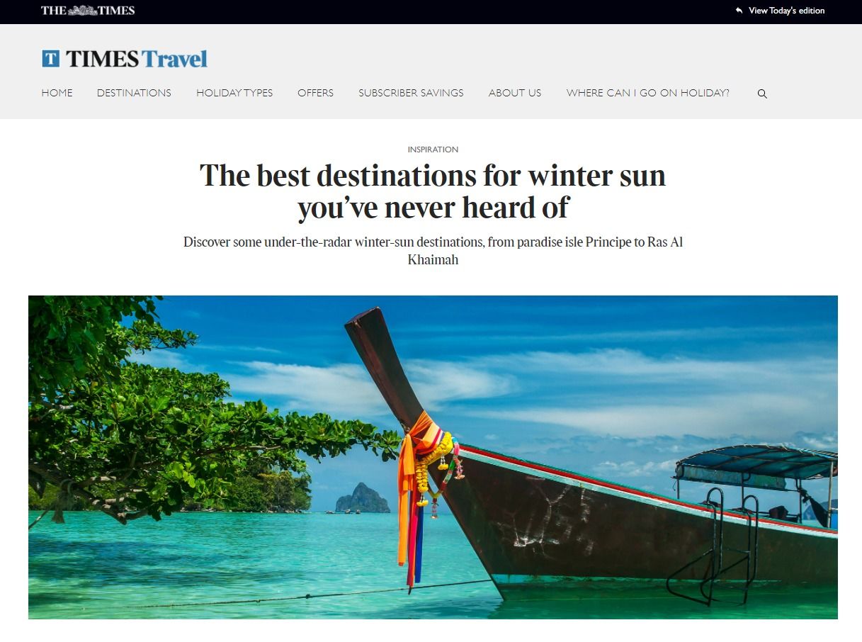 Portada del ranking de 'The Times' sobre los 15 mejores destinos con sol para viajar en invierno./
