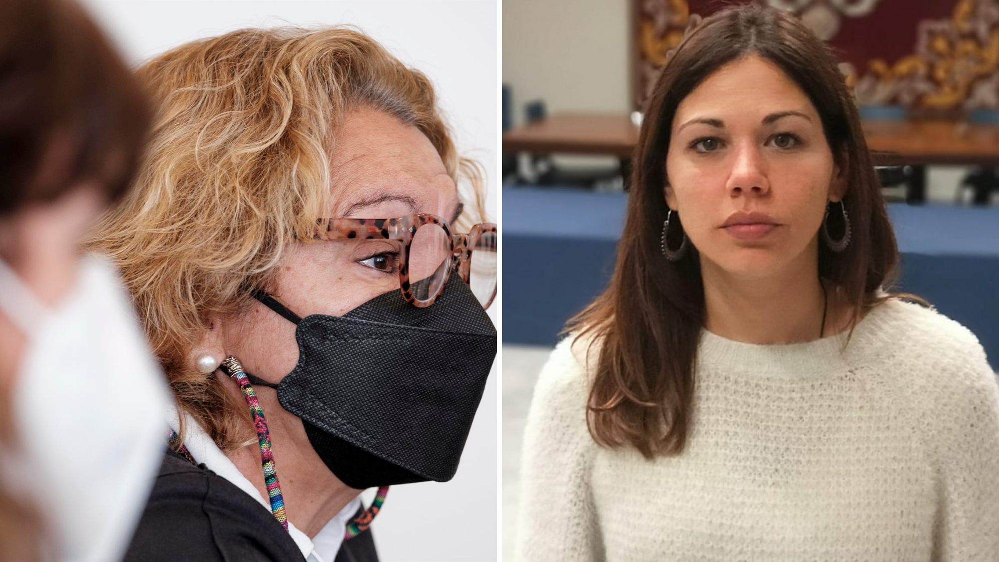 A la izquierda, Meri Pita durante una rueda de prensa. A la derecha, Yaiza Gorrín, concejal de Podemos en Santa Cruz de Tenerife./ Montaje Atlántico Hoy/ Imágenes EFE y Unidas Podemos