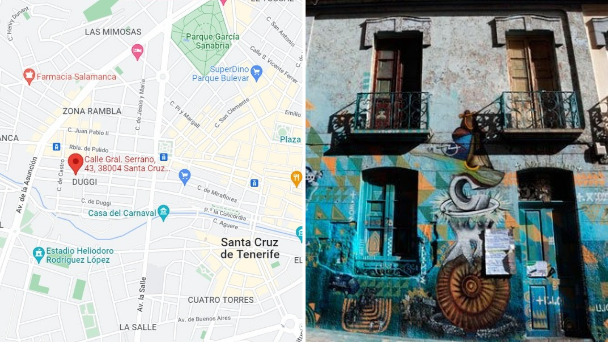 Localización y fachada de Casa Taucho, en el barrio de Duggi de Santa Cruz de Tenerife./ Atlántico Hoy