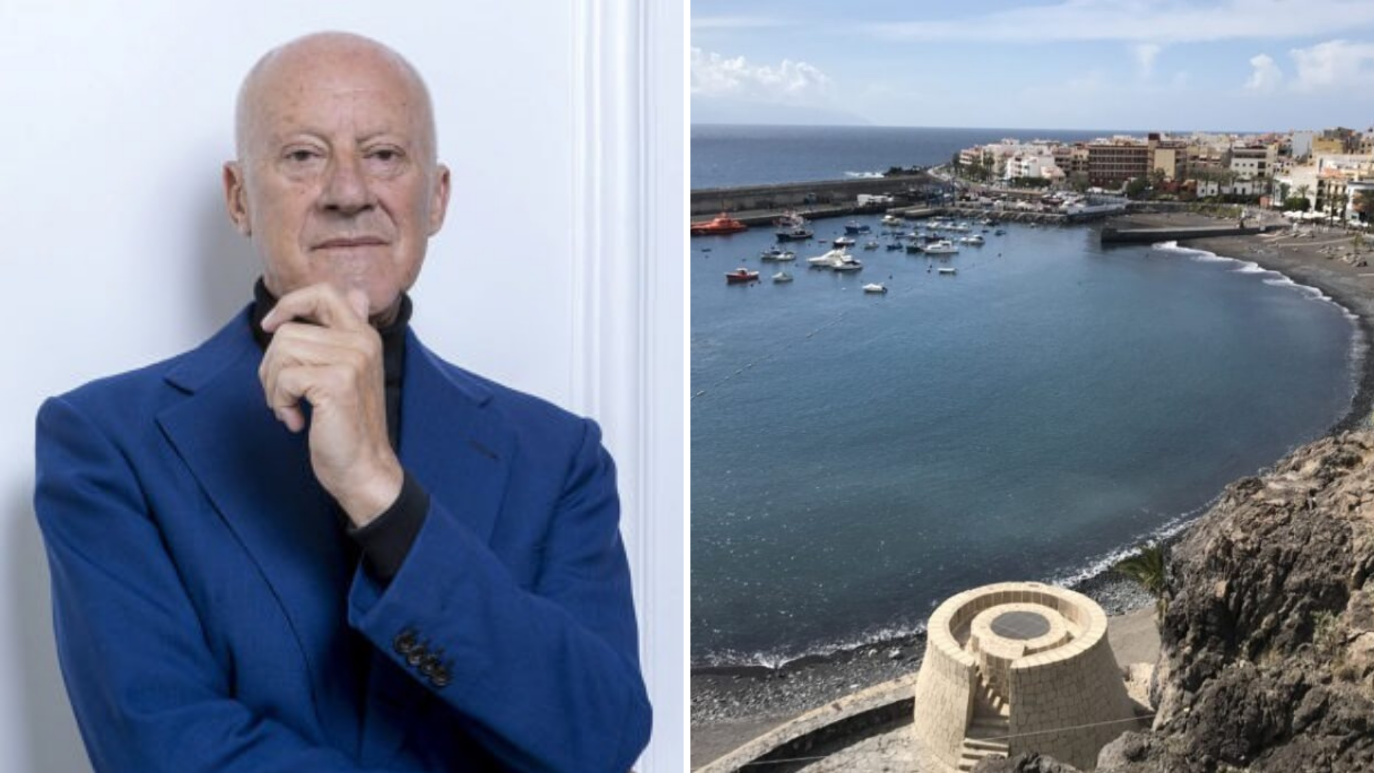 A la izquierda, el arquitecto Norman Foster. A la derecha, Guía de Isora./ Montaje Atlántico Hoy