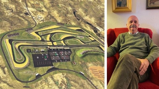 Eduardo Pintado junto a una imagen del futuro Circuito del Motor de Tenerife. / AH