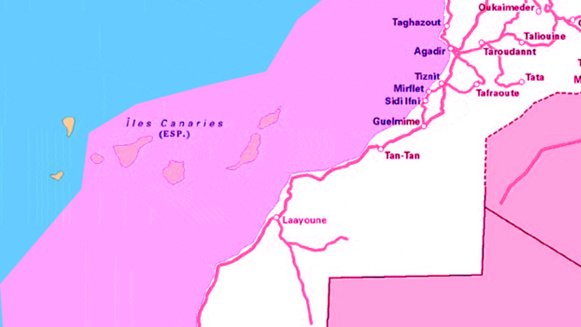 Extensión de la ZEE de Marruecos si se anexiona el Sáhara, según CC./ Montaje Atlántico Hoy