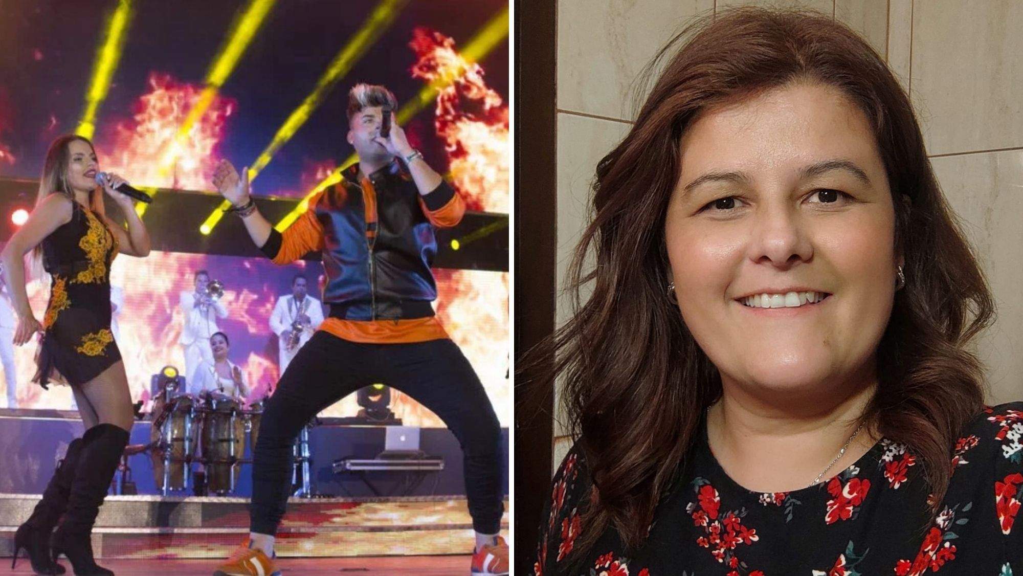 Una orquesta en una verbena y la presidenta de la Asociación de Vecinos El tablero, Delia Ramos. / AH