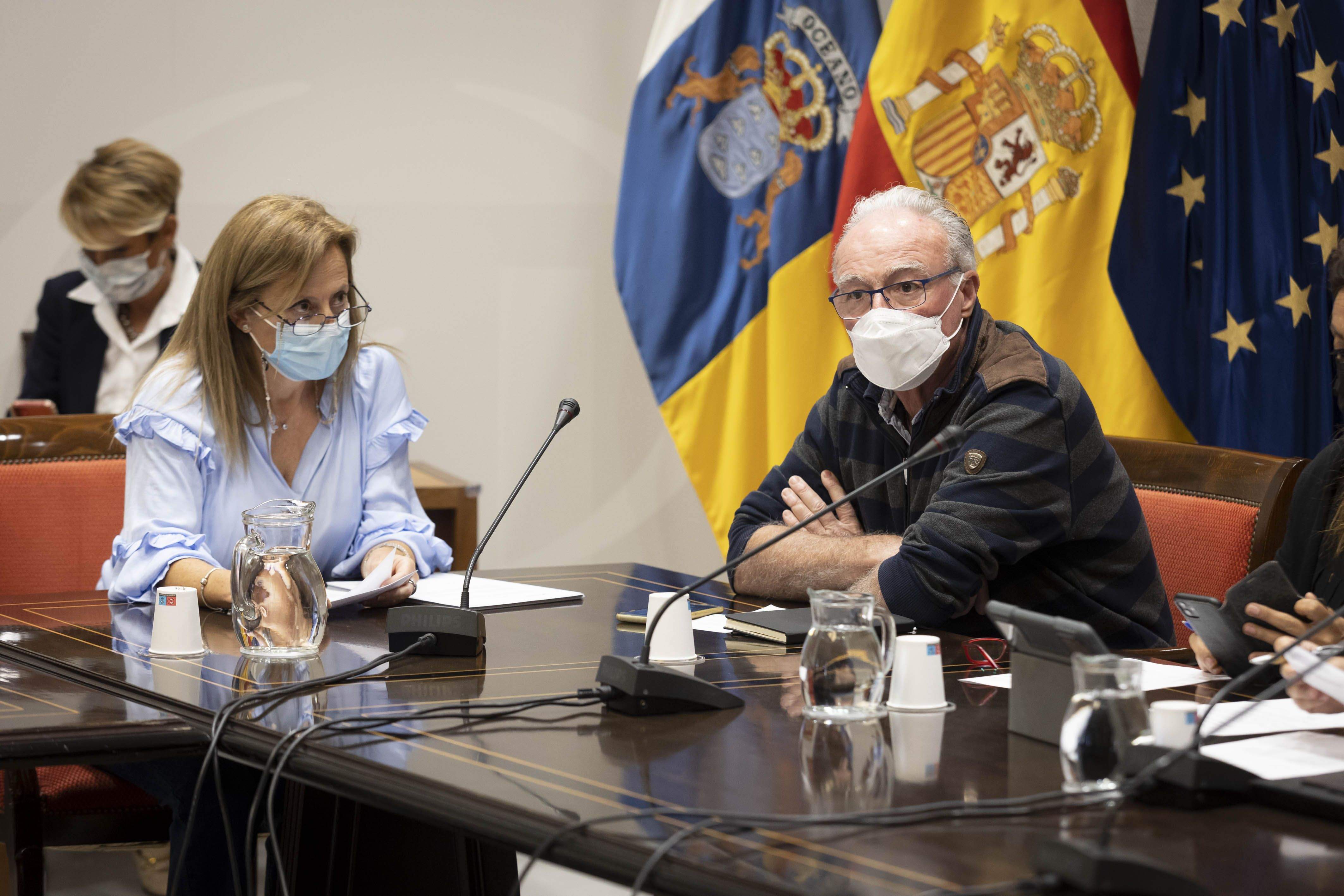 Los representantes de la Plataforma para Fibra Óptica, Zaida Cruz y Antonio Miguel Sosa en el Parlamento de Canarias para informar sobre la situación de las zonas de Canarias sin conexión a internet de alta velocidad./ Miguel Barreto (EFE)