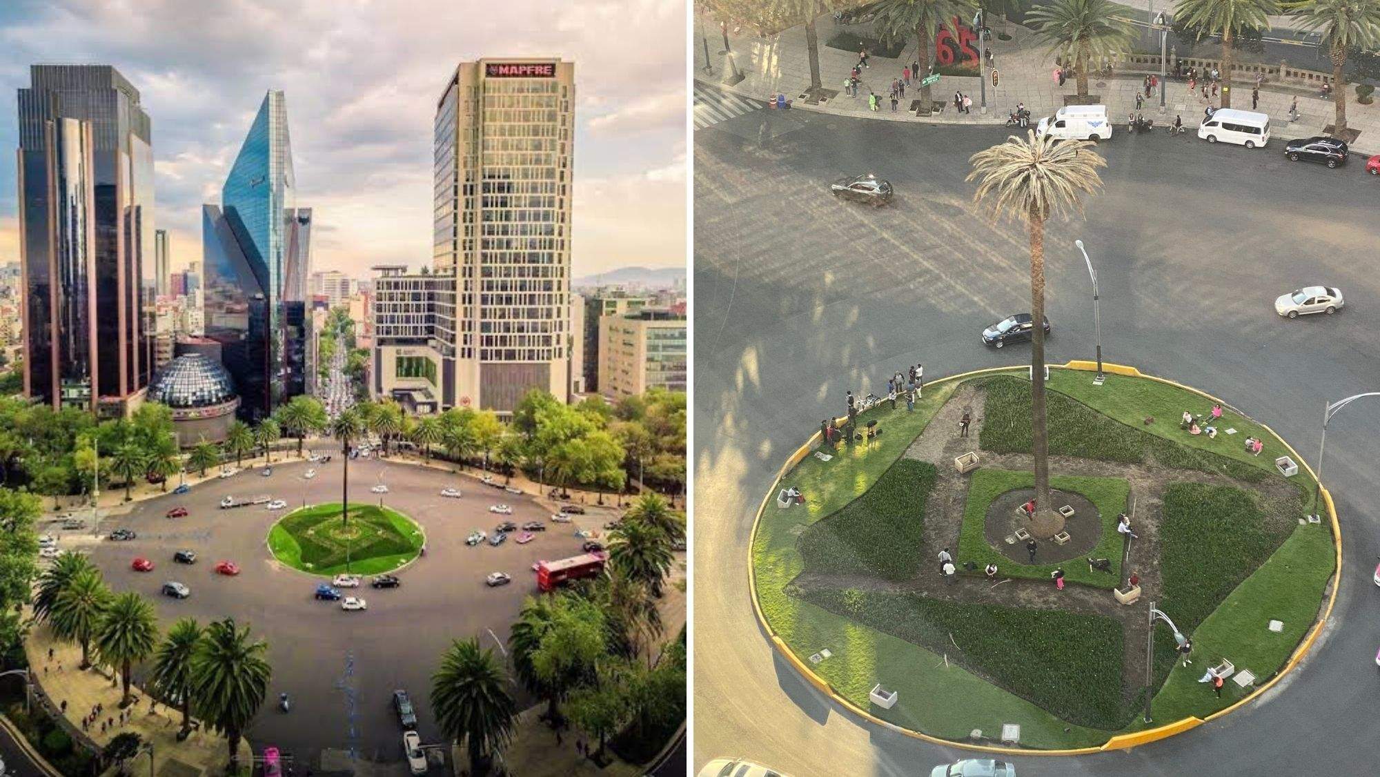 Dos perspectivas de la Glorieta de la Palma, en Ciudad de México. / AH