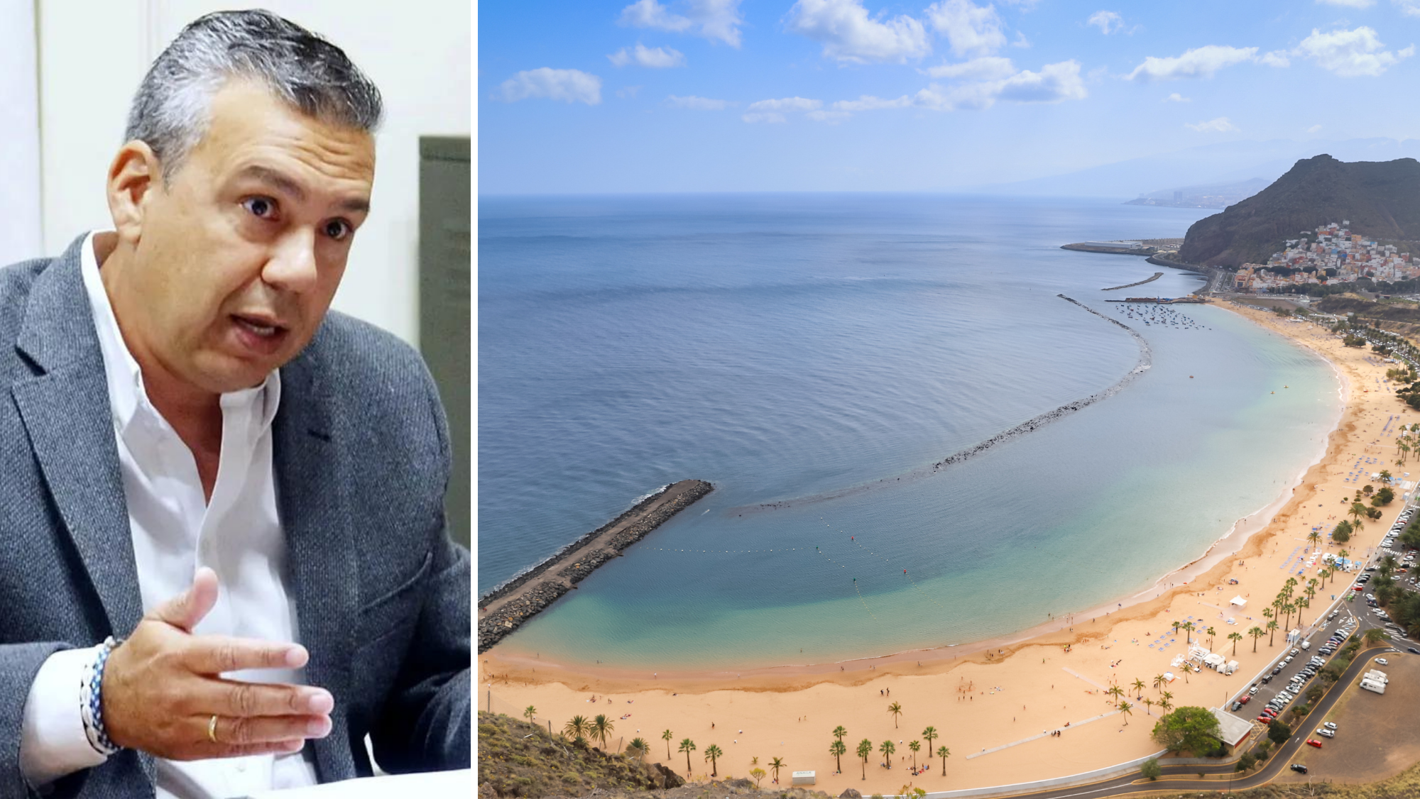 Dámaso Arteaga, concejal del Ayuntamiento de Santa Cruz de Tenerife e impulsor de la moción para pedir la prórroga de concesión en Las Teresitas./ Montaje AH