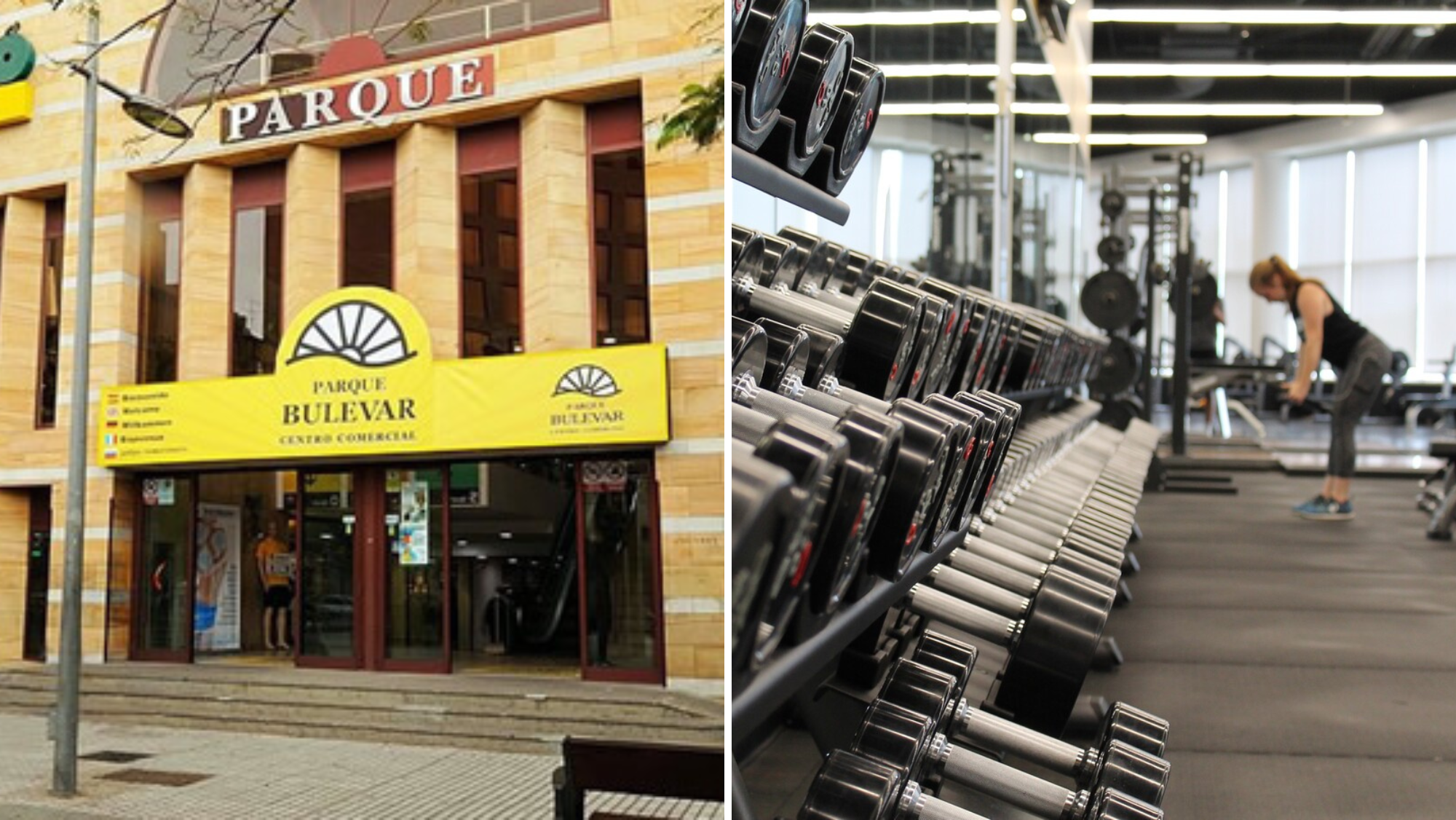Centro comercial Parque Bulevar, a la izquierda. Un gimnasio, a la derecha./ Montaje AH