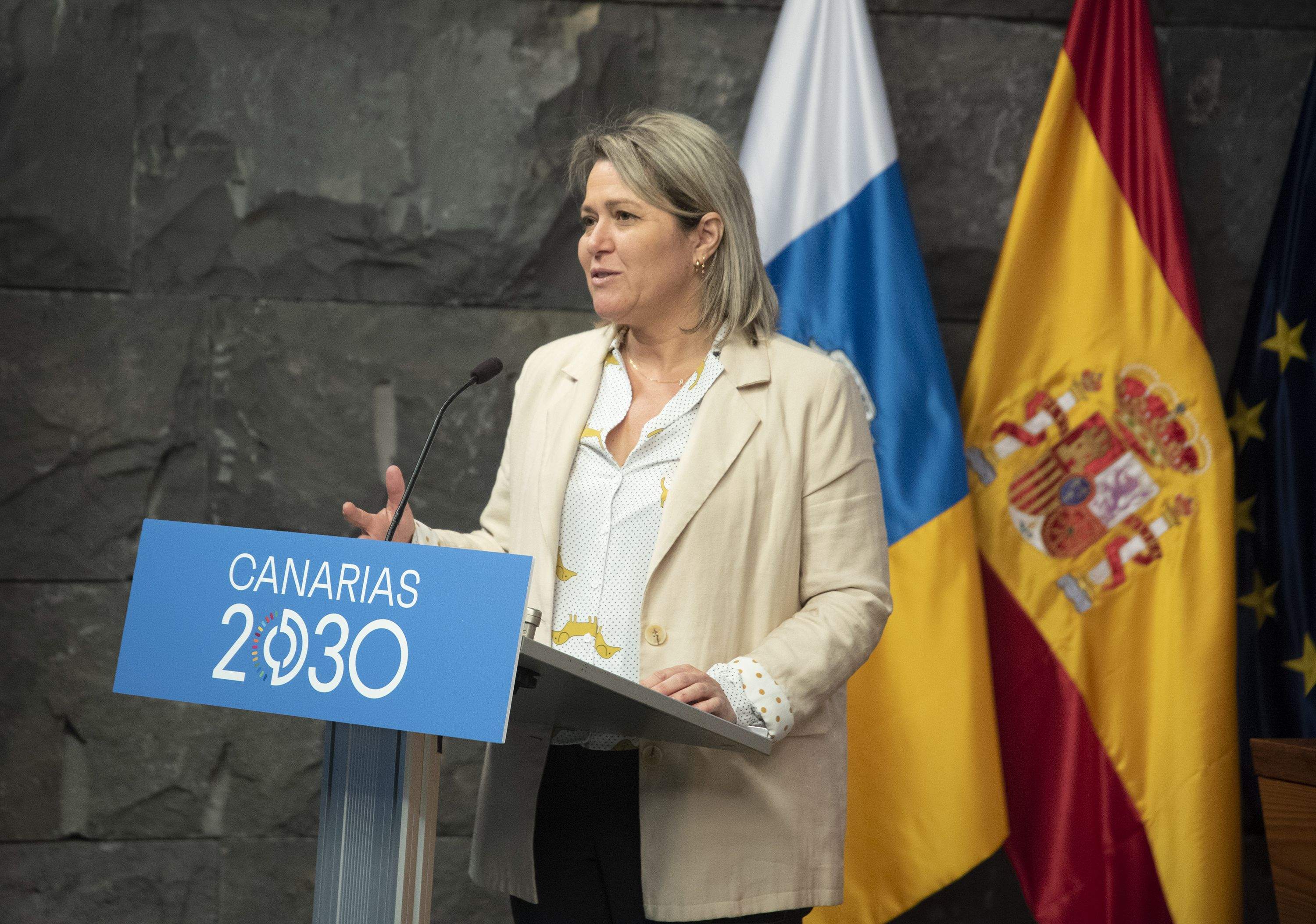 La consejera de Agricultura, Ganadería y Pesca del Gobierno de Canarias Alicia Vanoostende durante una intervención ante los medios./