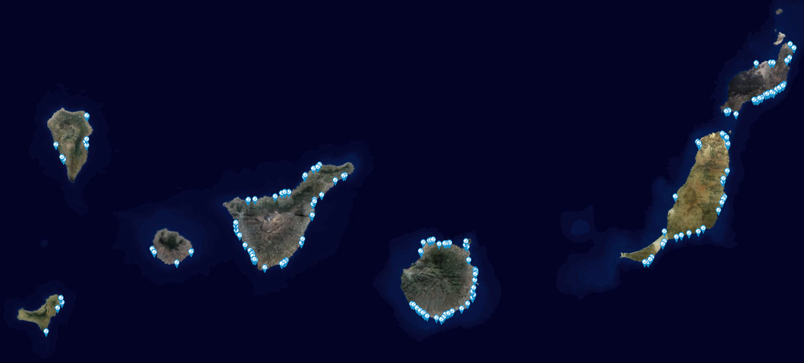 Mapa de las zonas de aguas de baño y puntos de muestreo elaborado por Grafcan./