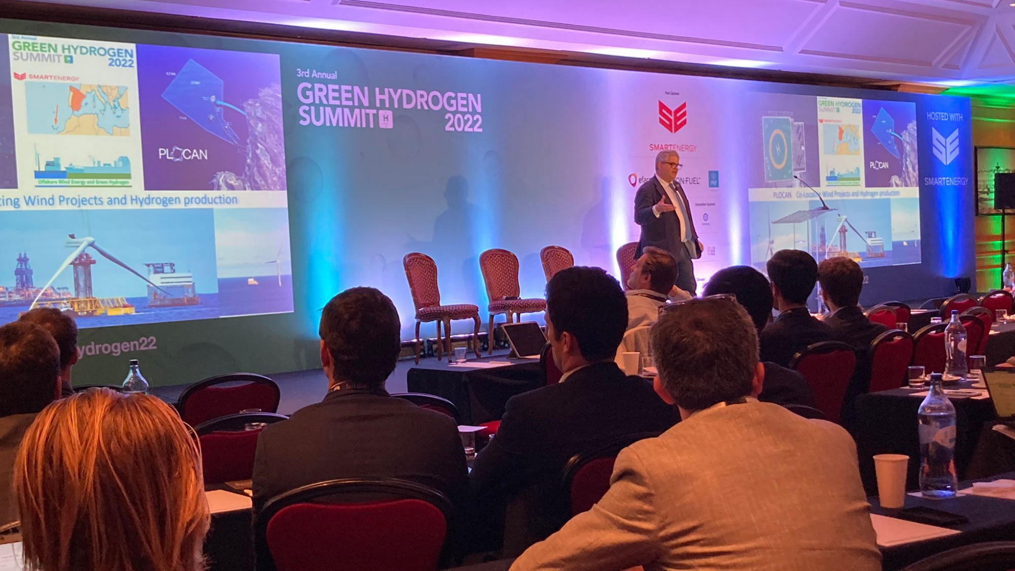 El presidente de la Plataforma Oceánica de Canarias, Plocan, durante su intervención en la Green Hydrogen Summit. / Solar Energy Events Twitter