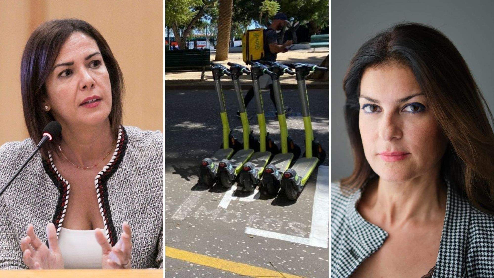 Evelyn Alonso y Matilde Zambudio flanqueando una imagen de un aparcamiento para VMP. / AH