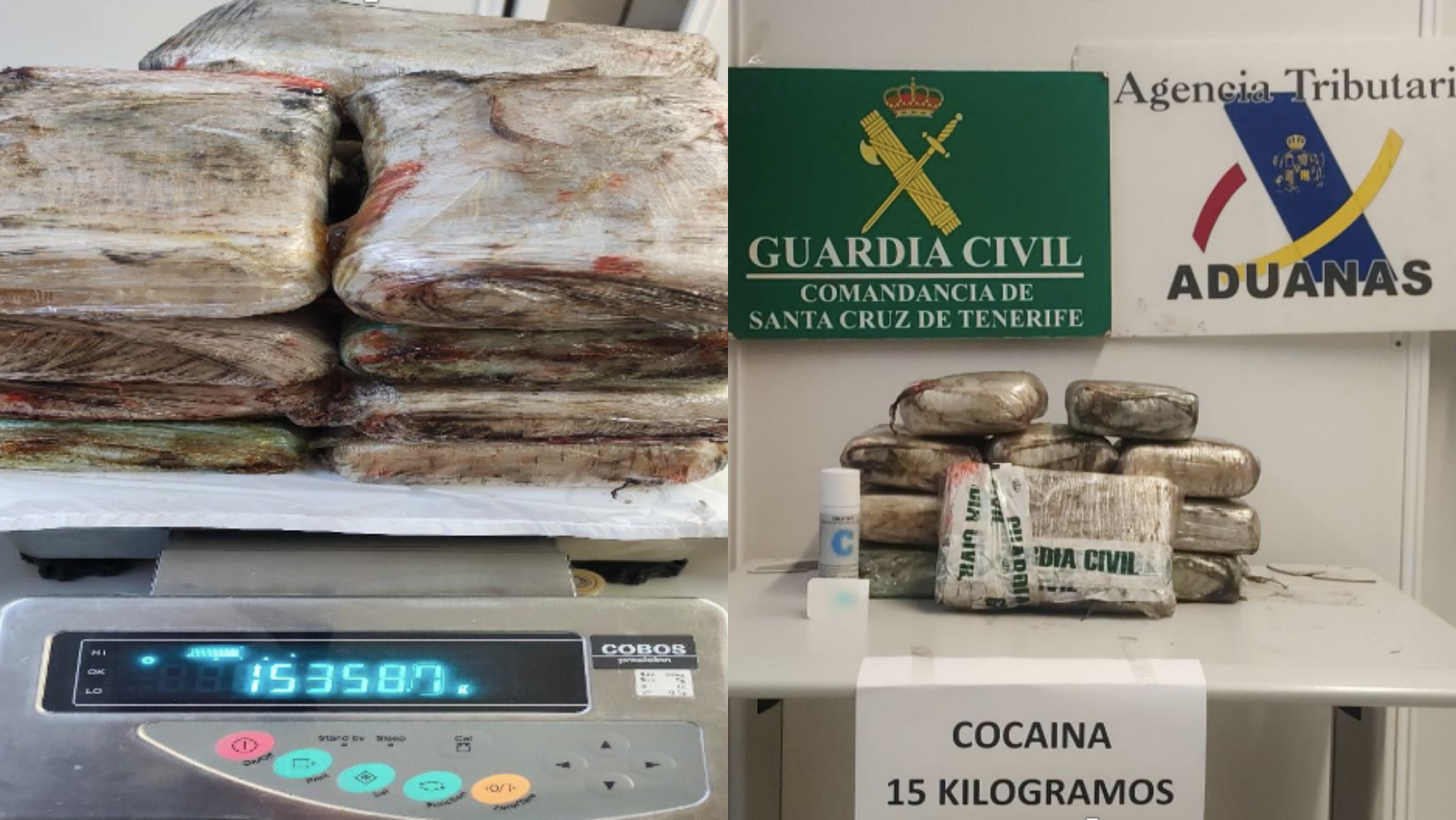 Imagen de la droga aprehendida en el Puerto de Santa Cruz. / Guardia Civil 