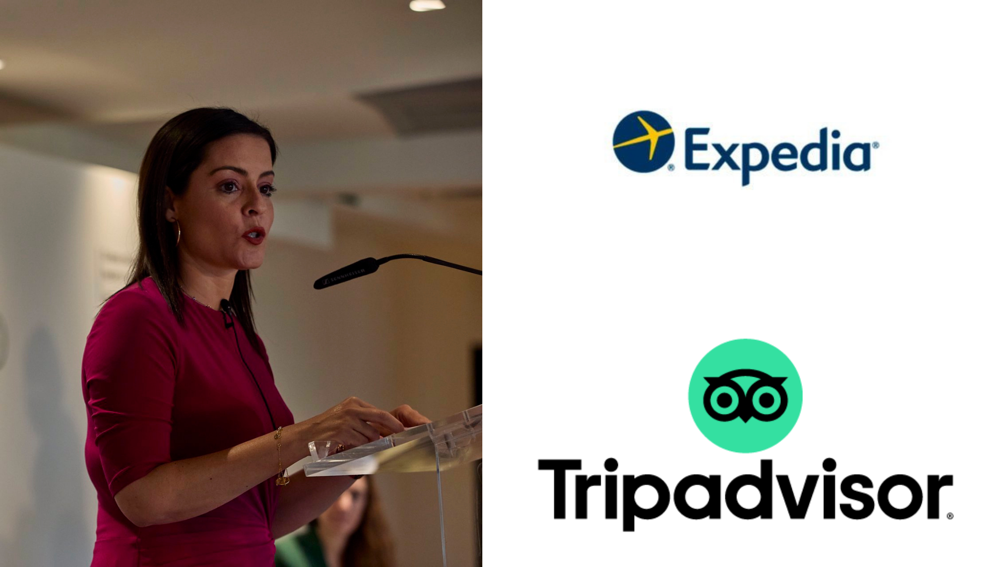 La consejera Yaiza Castilla y los logos de Expedia y TripAdvisor. / AH