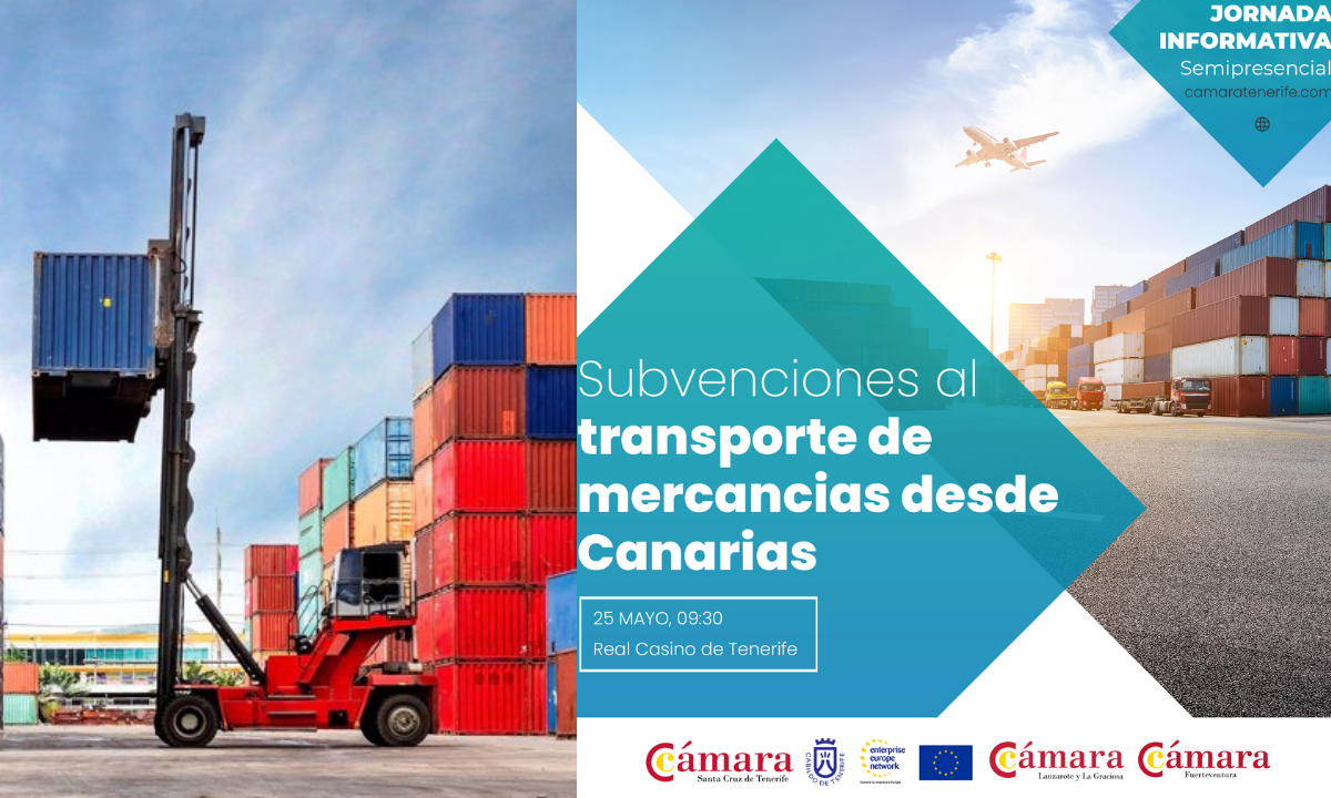 Composición del cartel del evento y mercancía portuaria. / AH-Cámara de Comercio 
