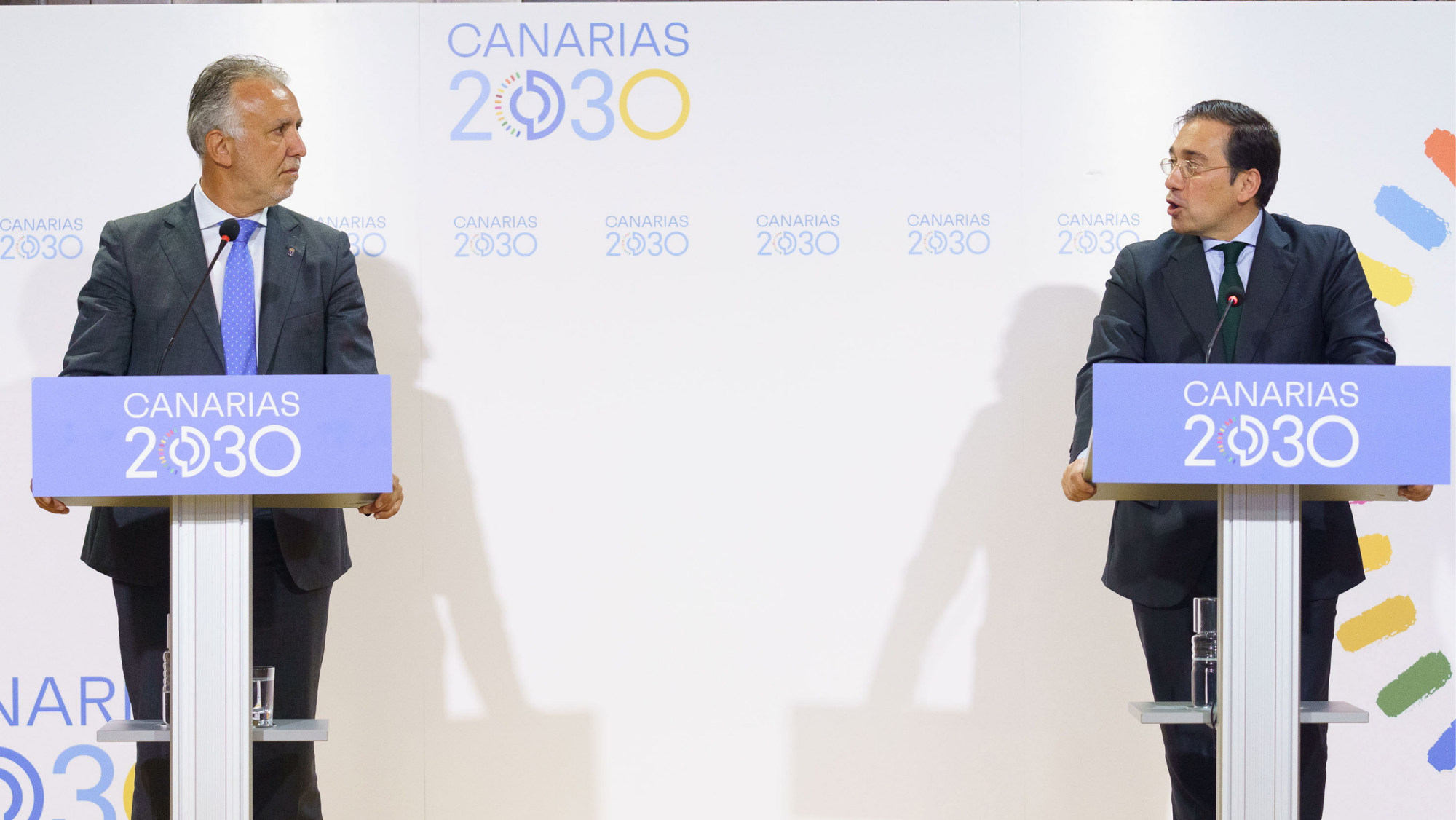 Rueda de prensa del ministro de Exteriores, José Manuel Albares, y el presidente de Canarias, Ángel Víctor Torres, donde han hablado del despliegue de bases de la OTANEFE