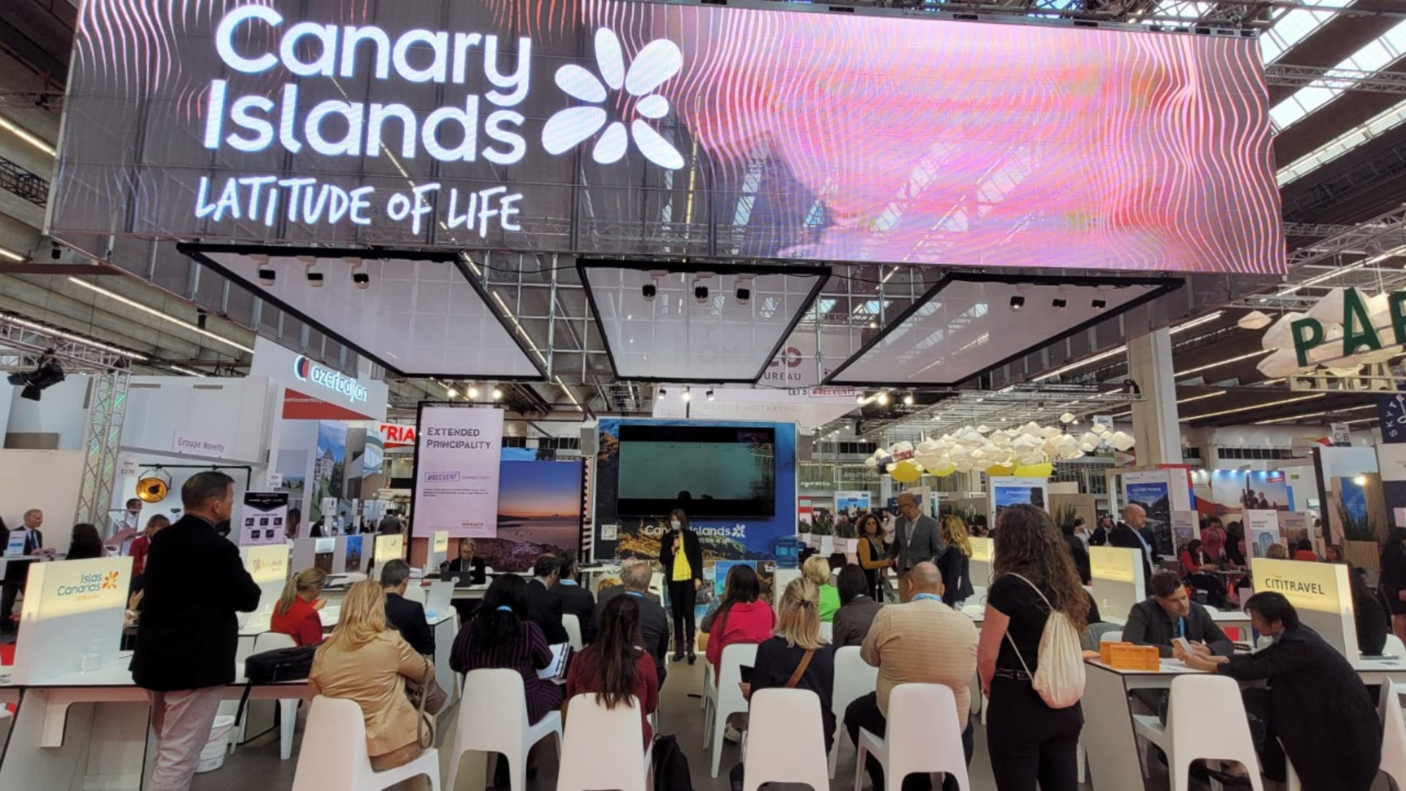 Stand de Canarias en la feria de turismo de congresos IMEX de Frankfurt. / Gobierno de Canarias