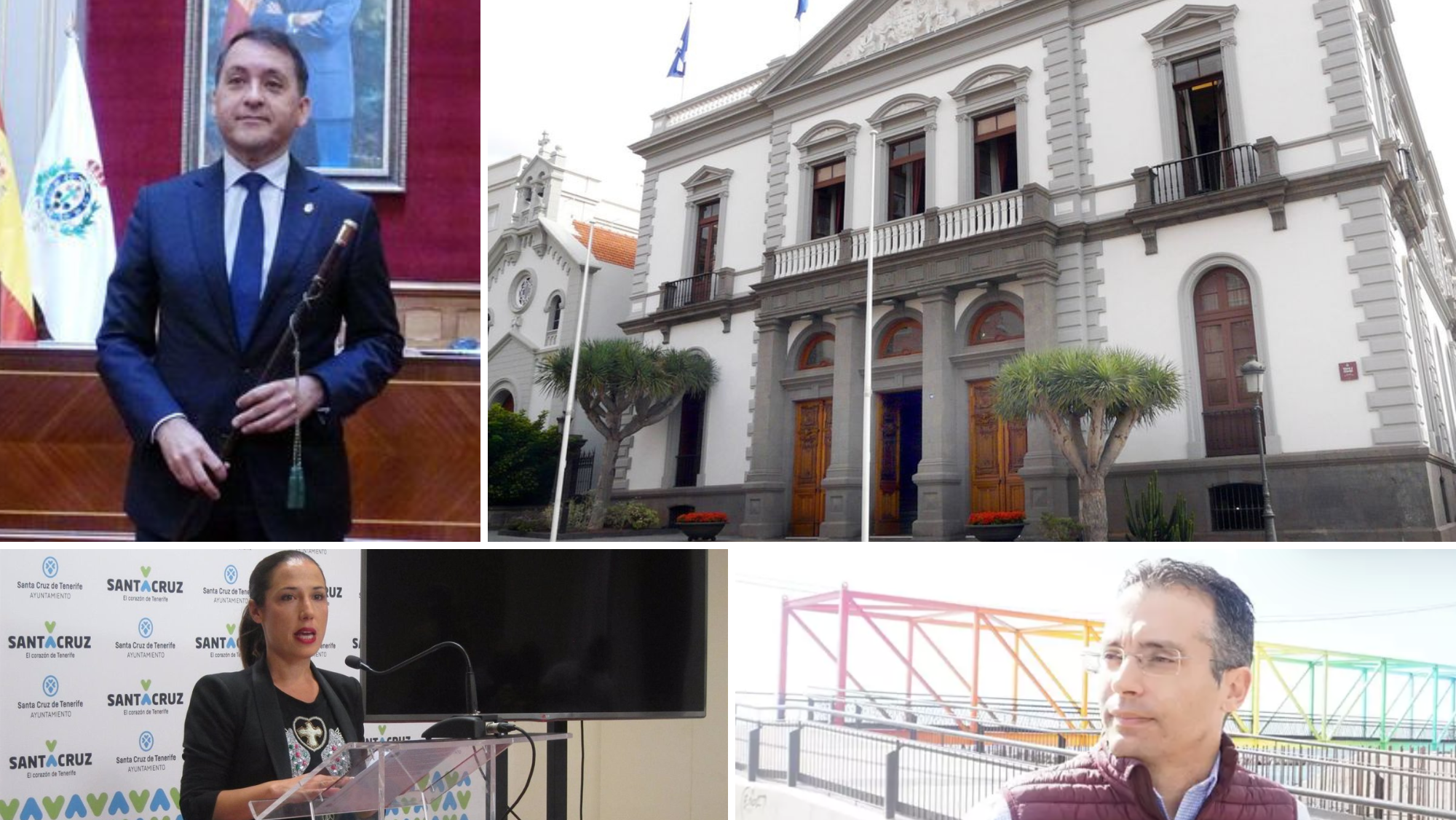 El alcalde José Manuel Bermúdez, de Coalición Canaria, Patricia Hernández, del PSOE, y Carlos Tarife, del PP./ Montaje AH