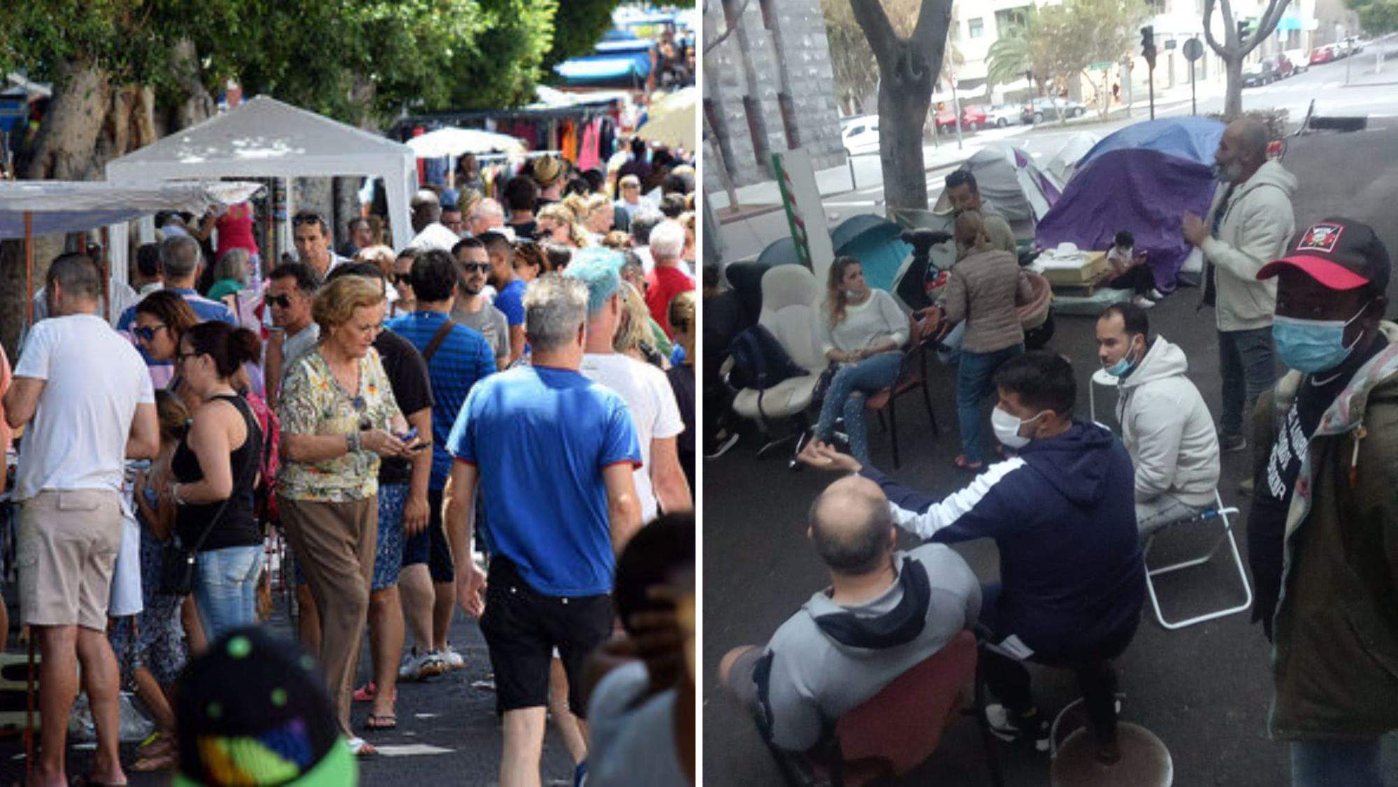 Imagen de archivo del rastro de Santa Cruz y una asamblea de la acampada por una vivienda digna con Lolo Dorta de pie. / AH