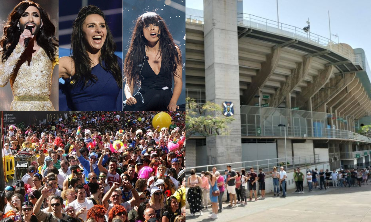 Composición de imágenes sobre Eurorainbow, Carnaval y las colas para el playoffs del CD Tenerife. / AH