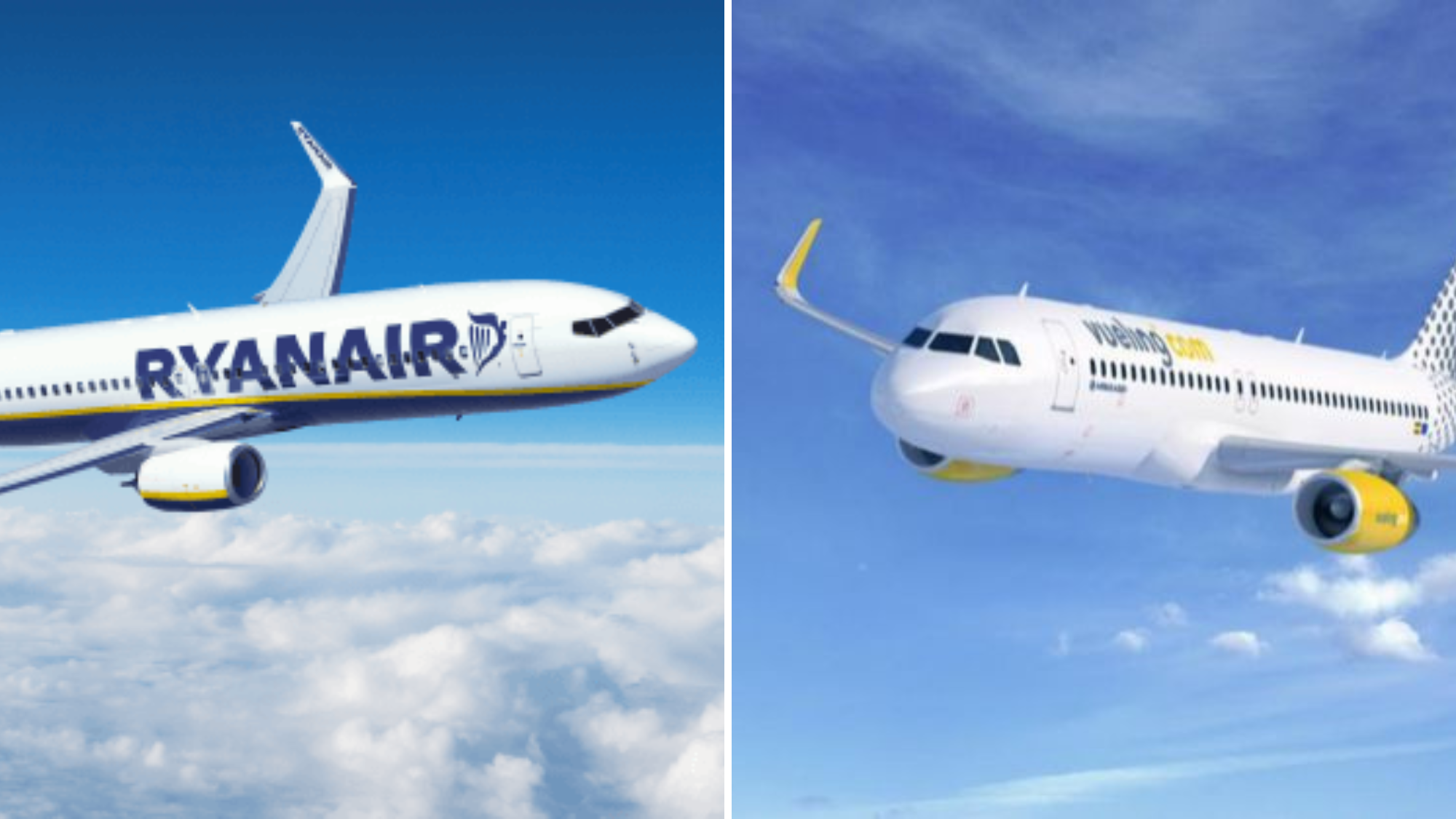 Aviones de Ryanair y Vueling, aerolíneas afectadas por los retrasos./ Montaje AH