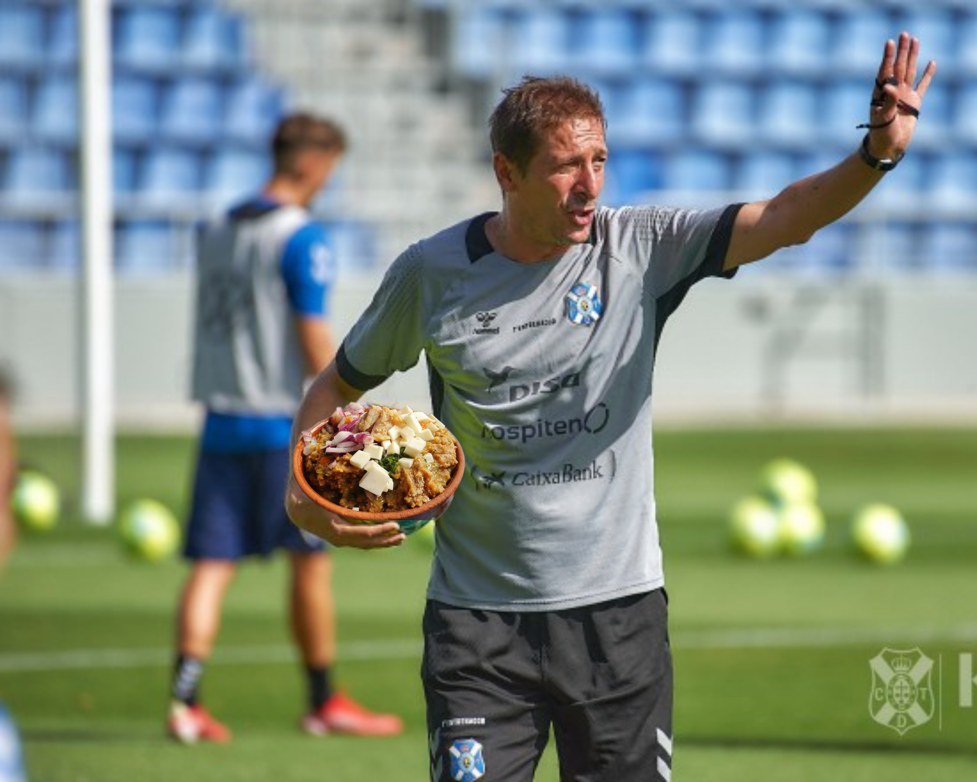Montaje con una foto de Luis Miguel Ramis durante un entrenamiento en el Heliodoro Rodríguez López./ Foto CDT. Montaje Atlántico Hoy